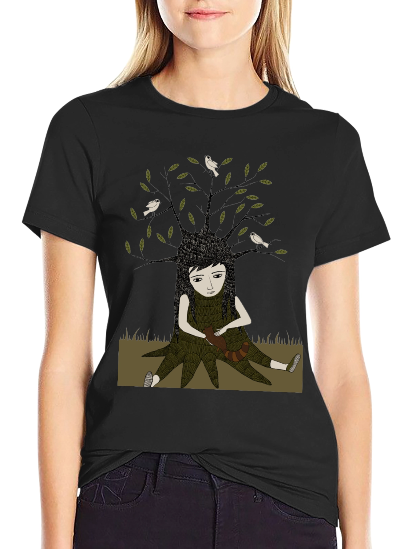 Nature Girl Graphic Tee - Black Cotton T-Shirt