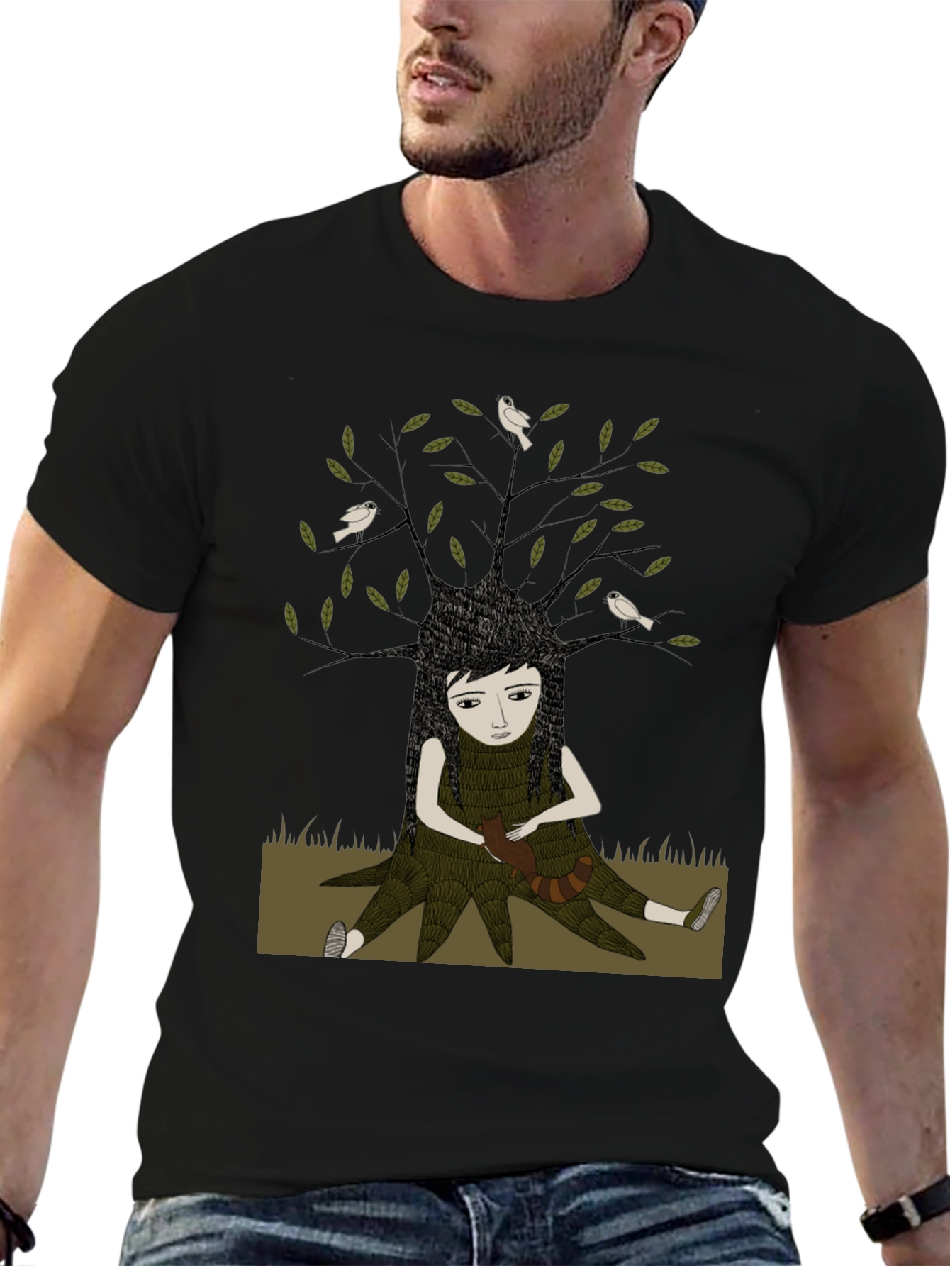 Nature Girl Graphic Tee - Black Cotton T-Shirt