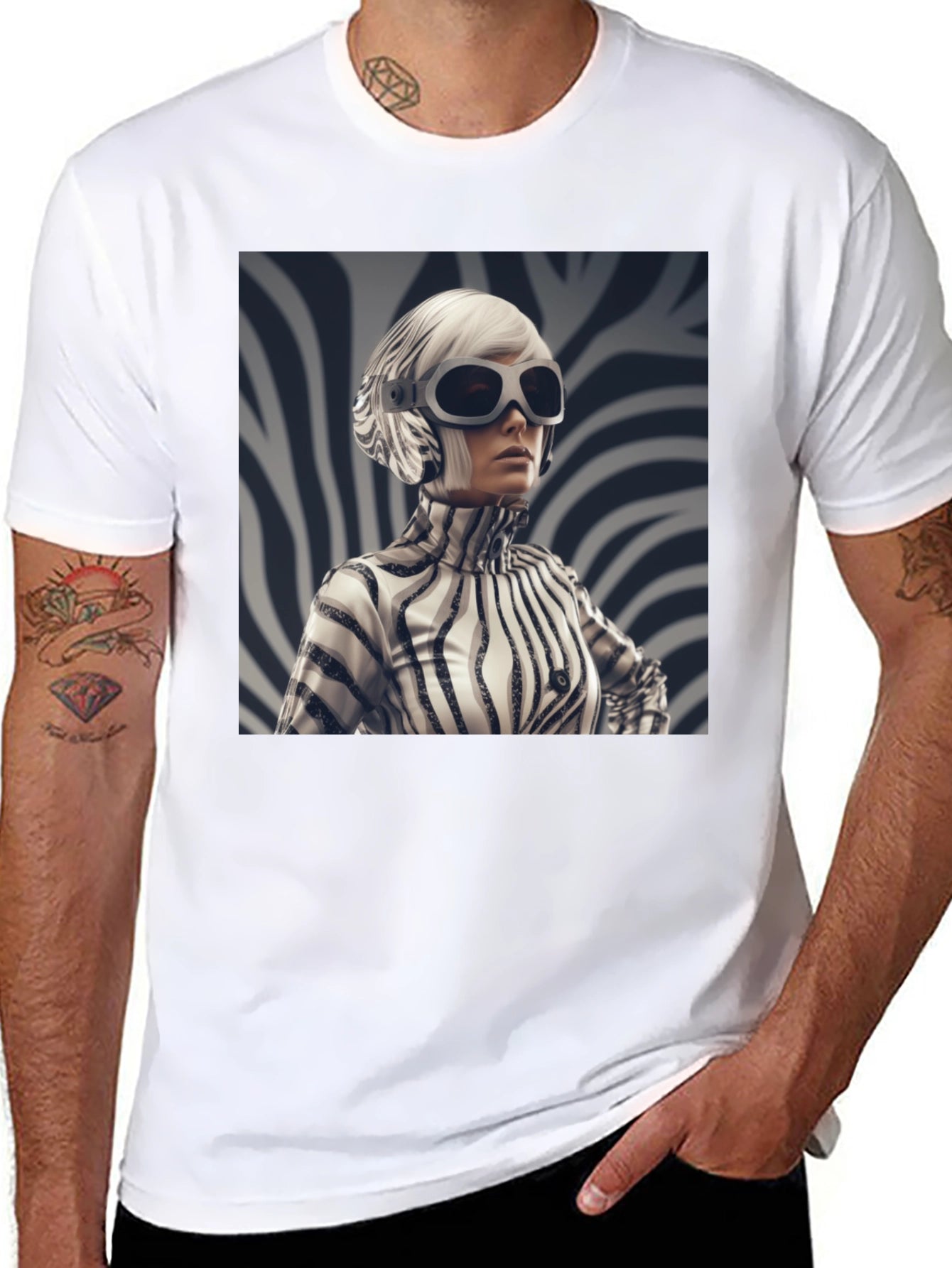 Stylish Black Tee with Zebra Print Design