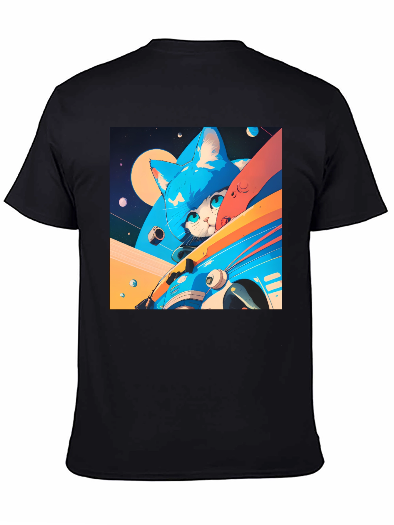 Cosmic Cat Black T-Shirt - Space Adventure