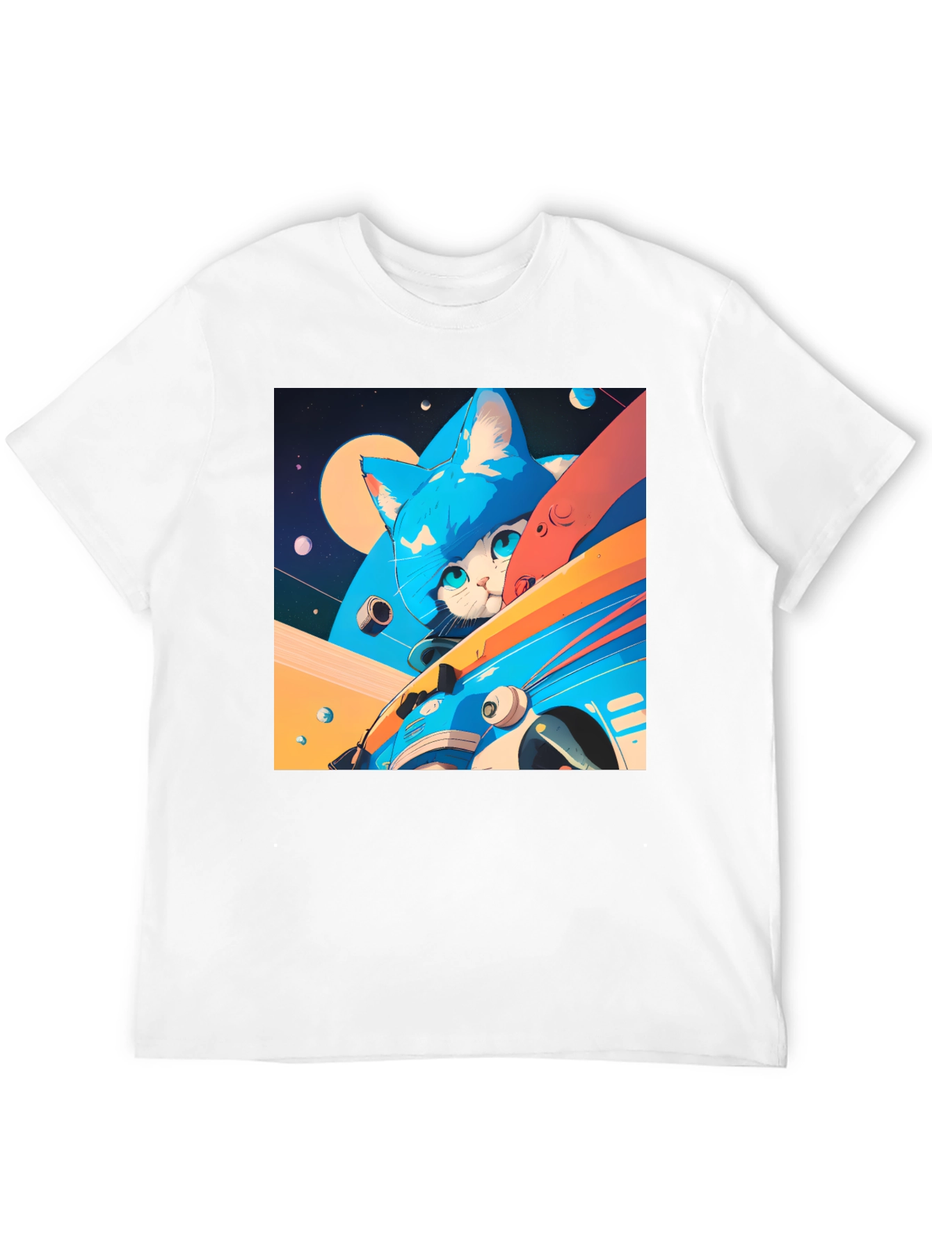 Cosmic Cat Black T-Shirt - Space Adventure