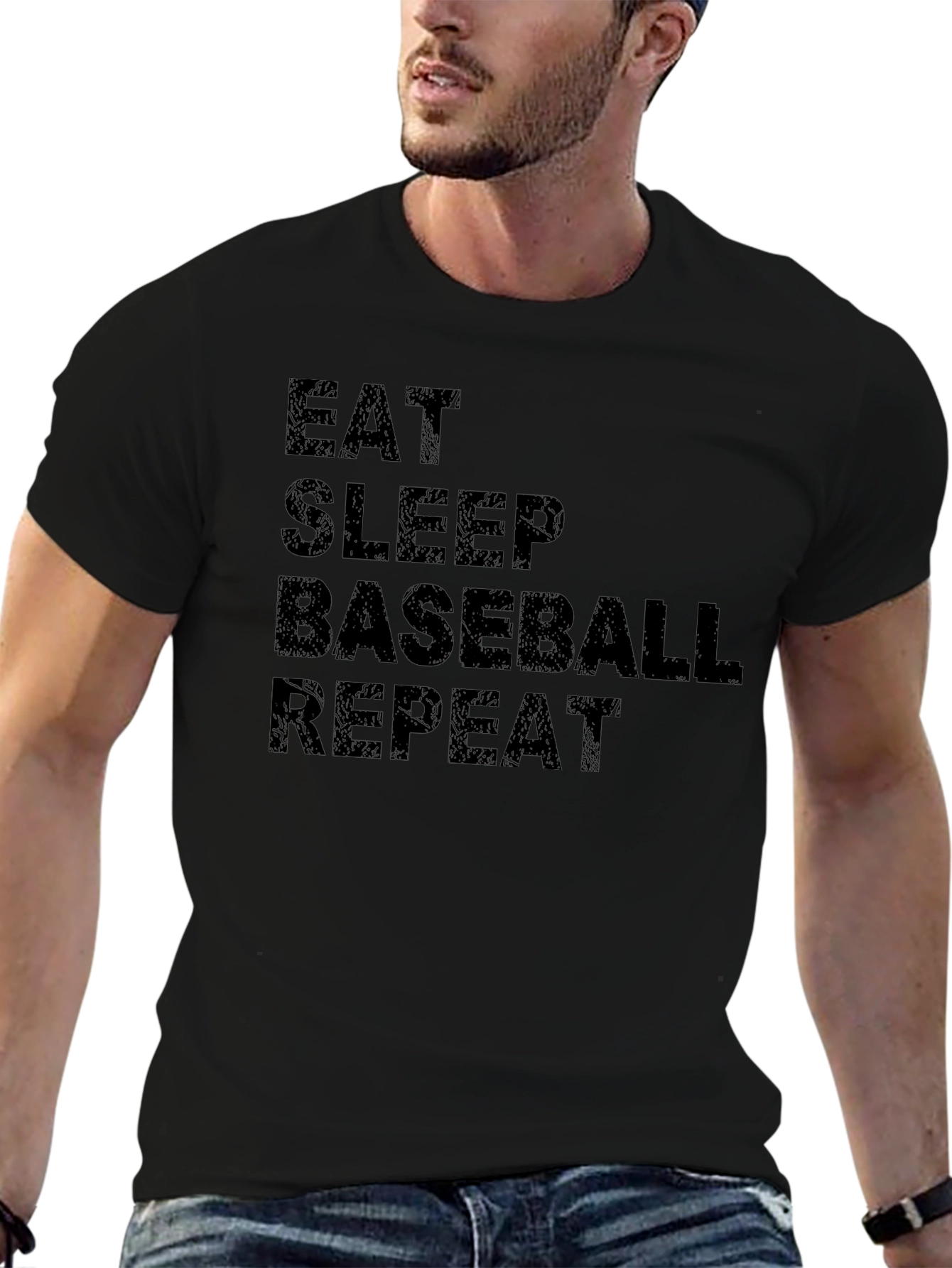 Eat Sleep Baseball Repeat Black Graphic T-Shirt