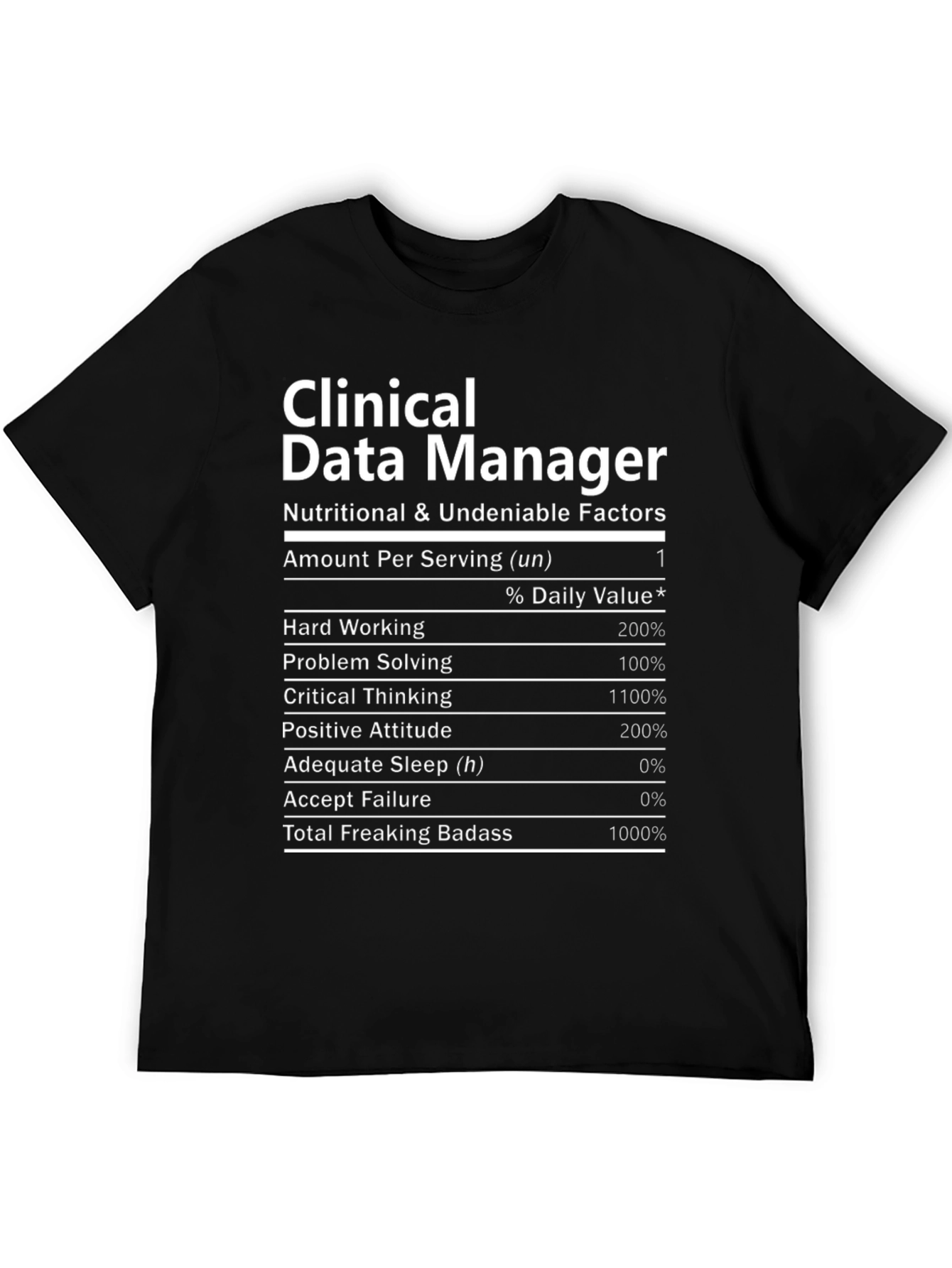 Clinical Data Manager Nutrition Facts Novelty T-Shirt