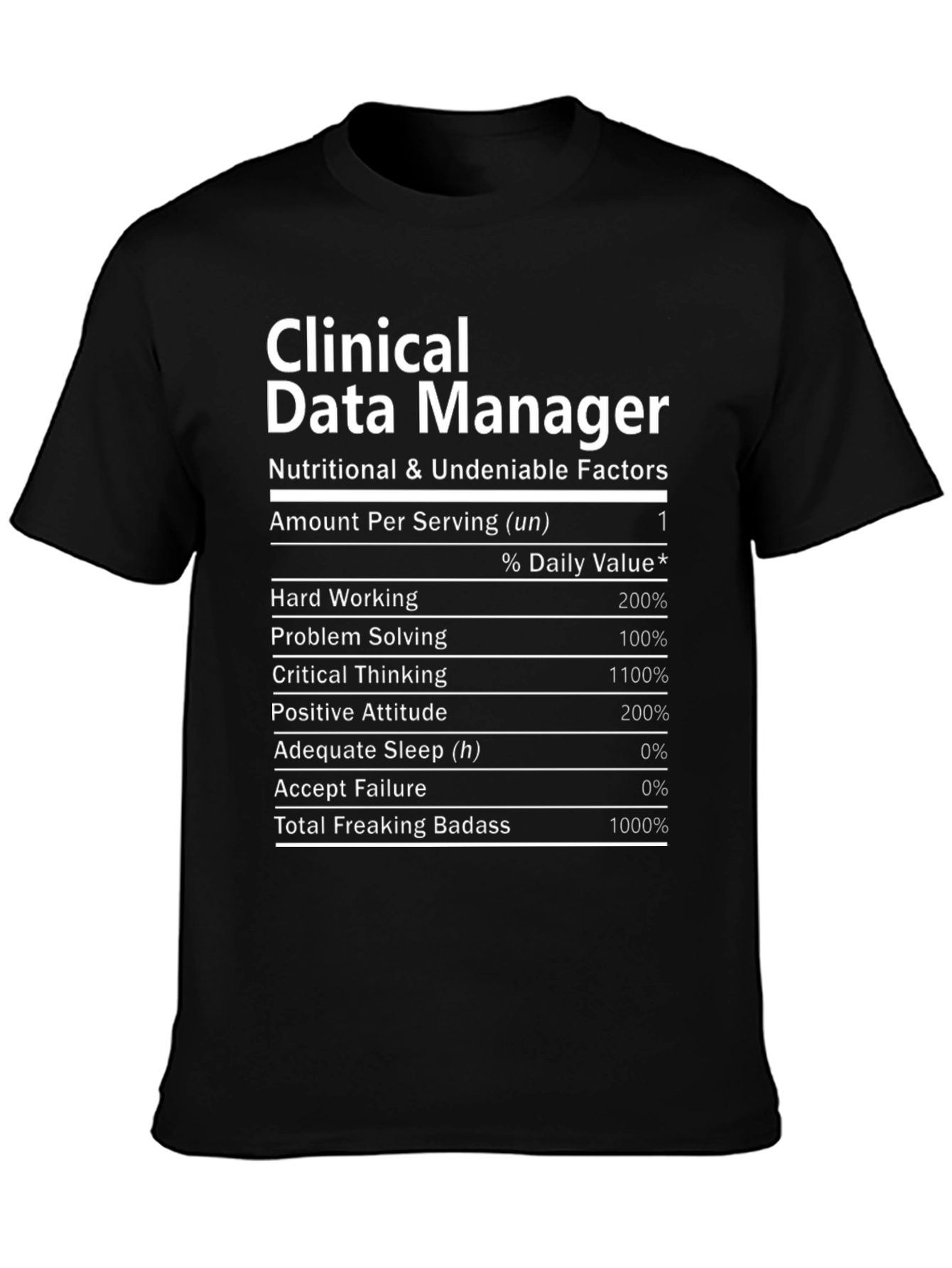 Clinical Data Manager Nutrition Facts Novelty T-Shirt