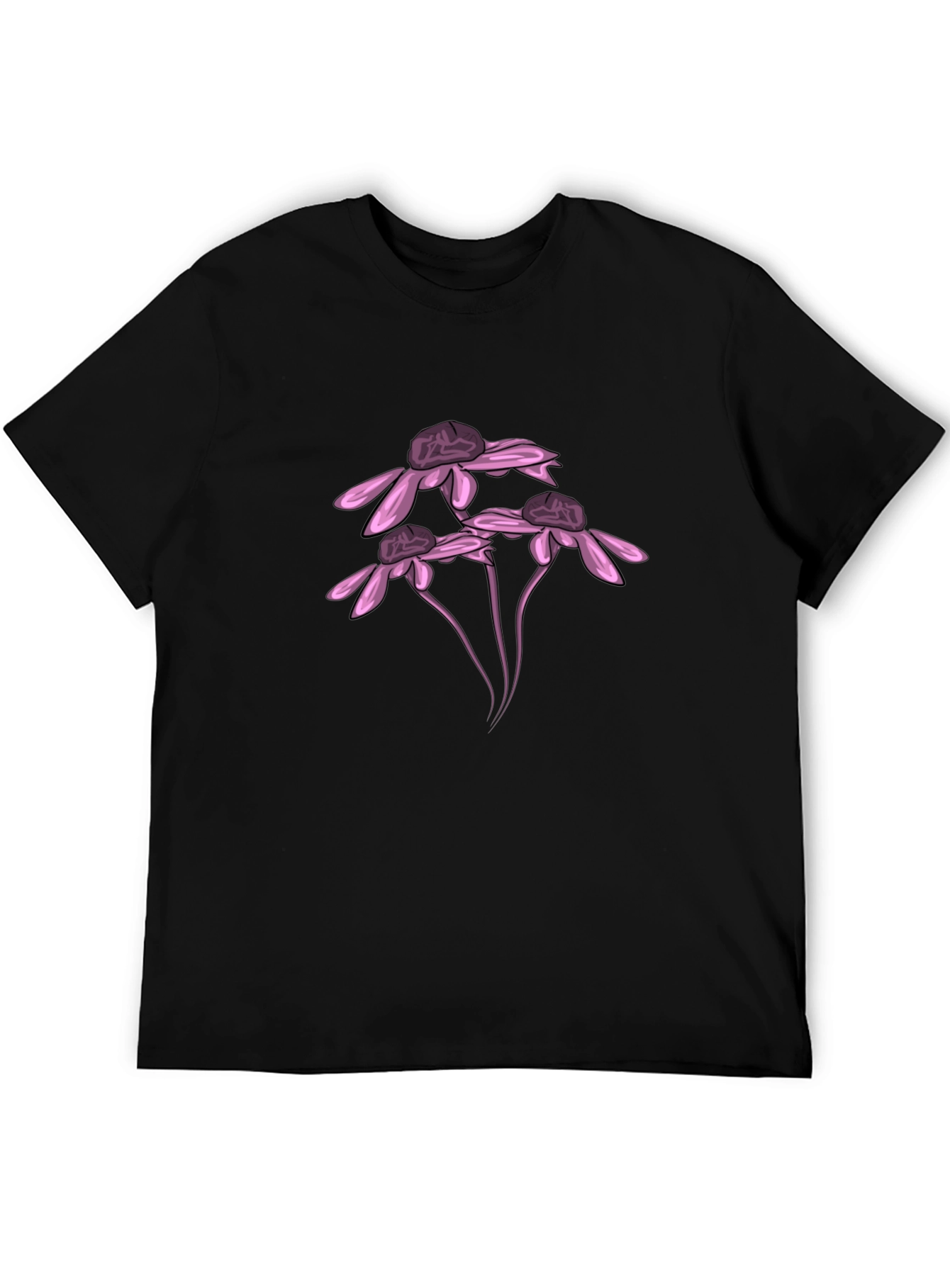 Black T-Shirt with Pink Flower Design
