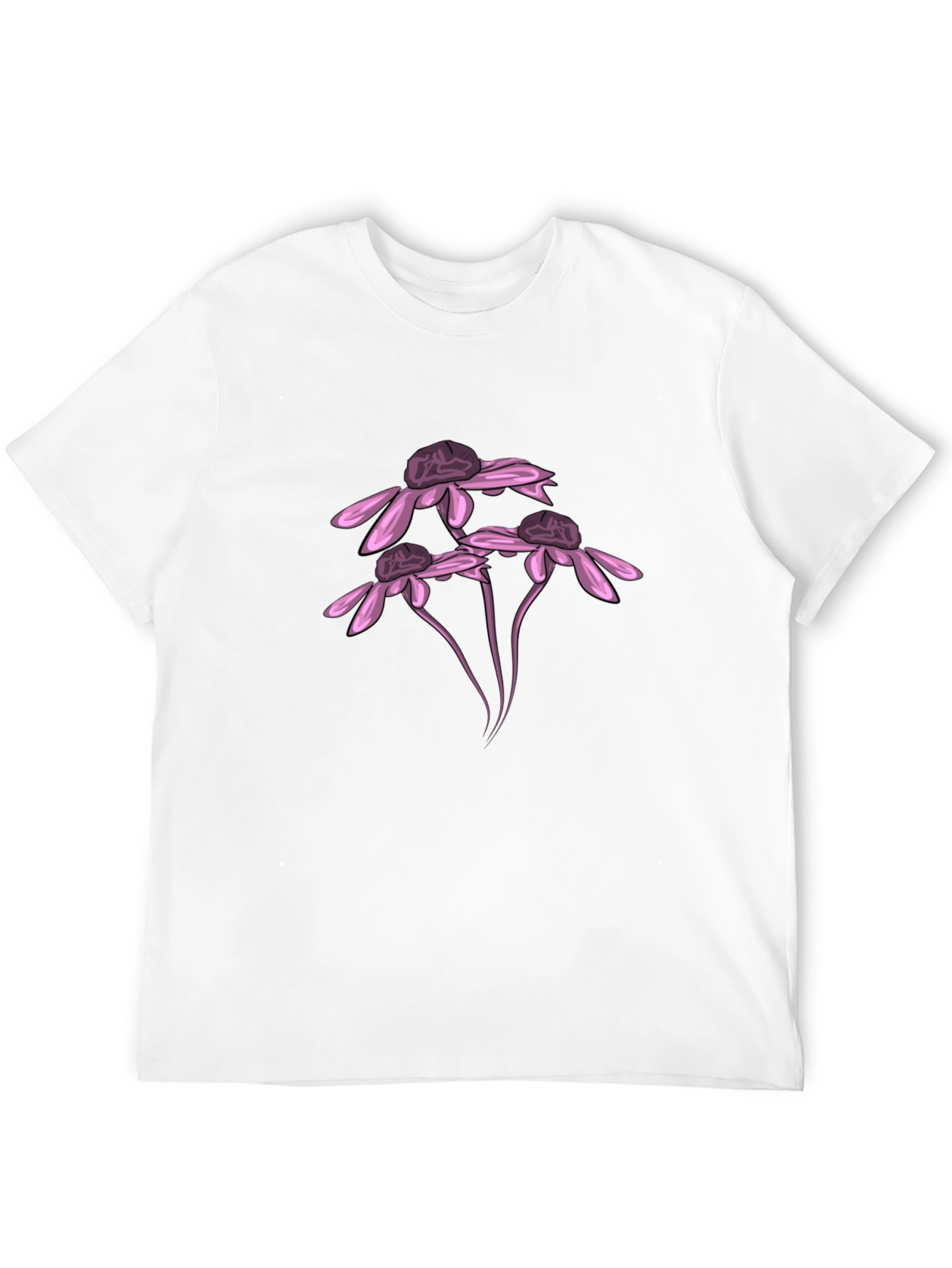 Black T-Shirt with Pink Flower Design