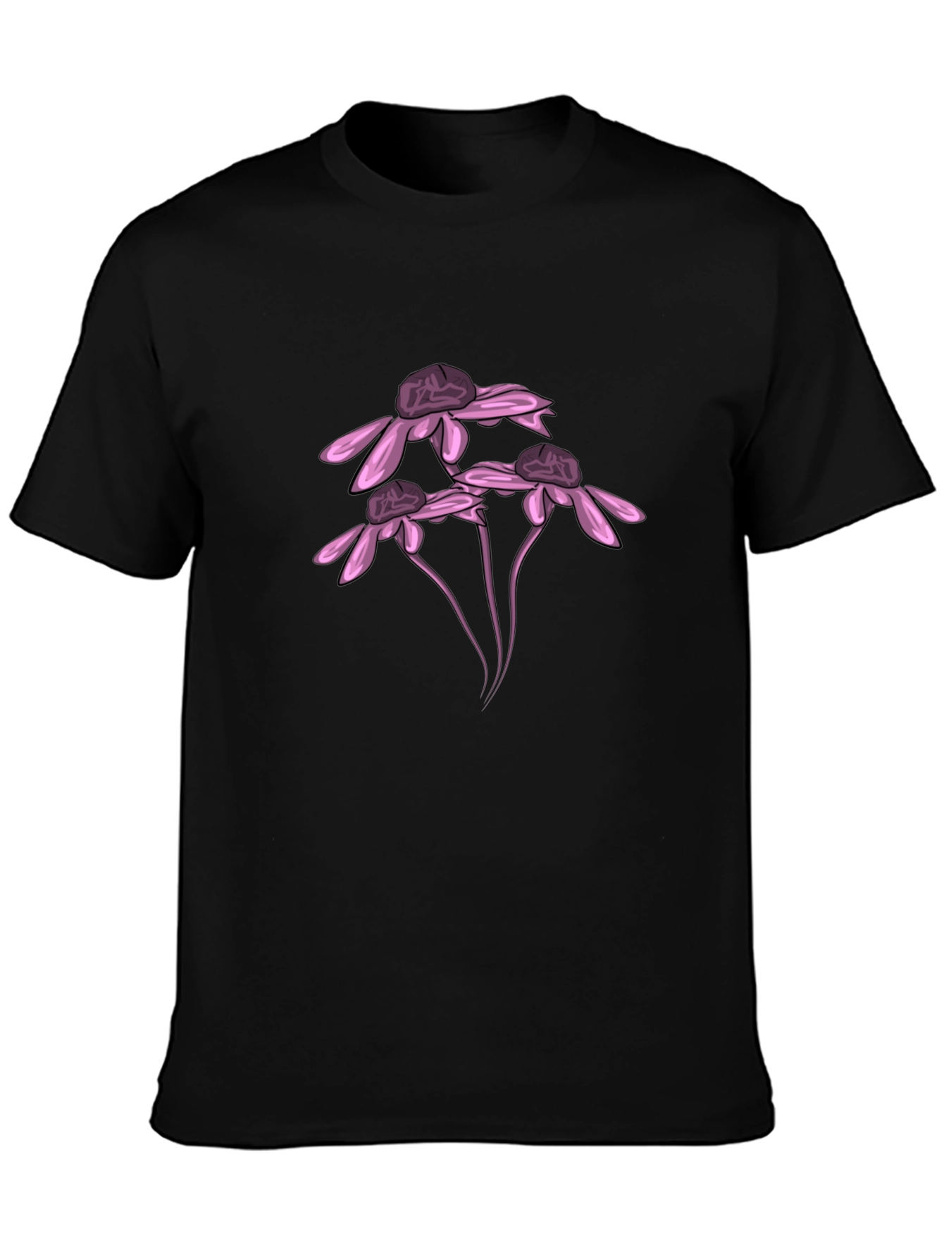 Black T-Shirt with Pink Flower Design