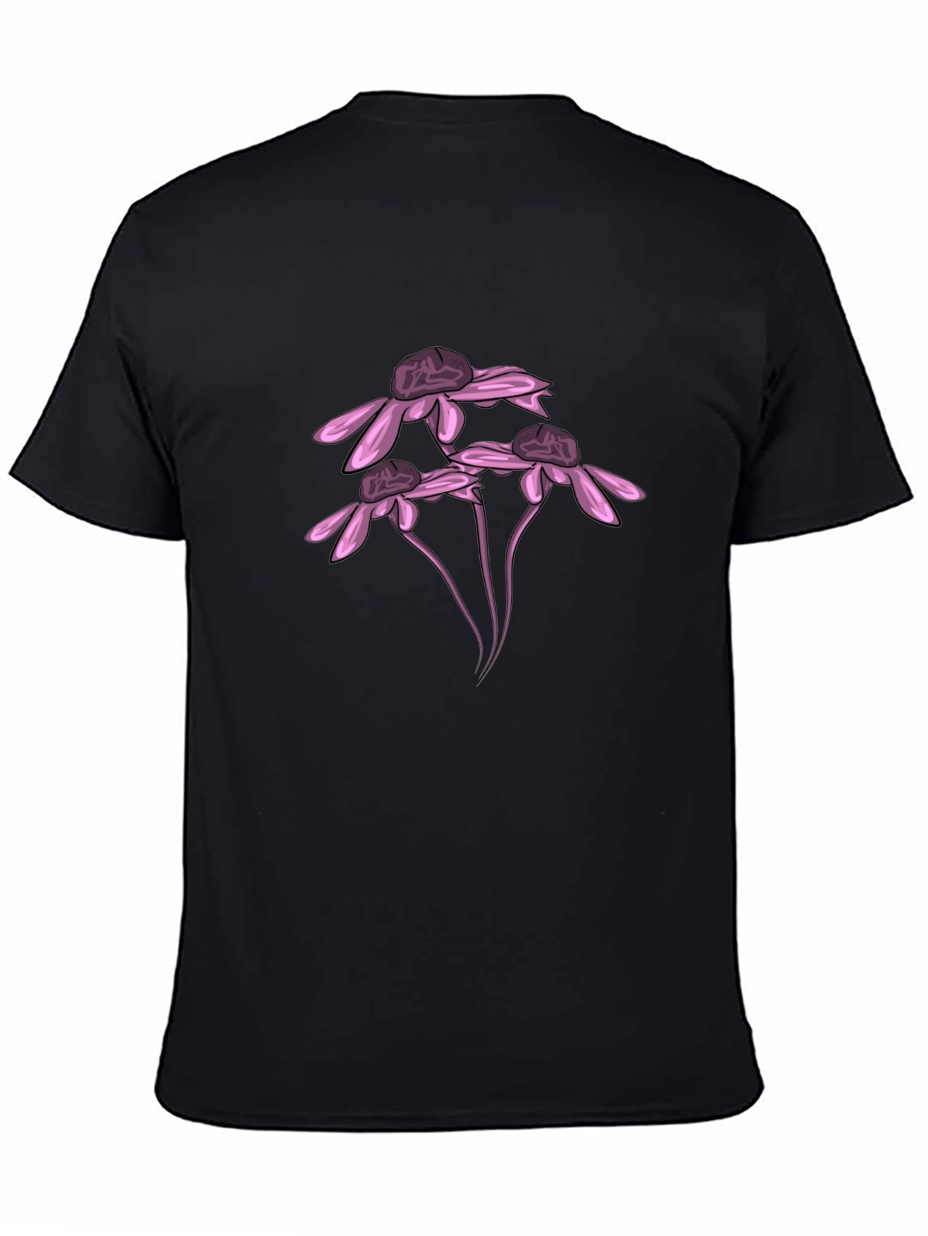 Black T-Shirt with Pink Flower Design