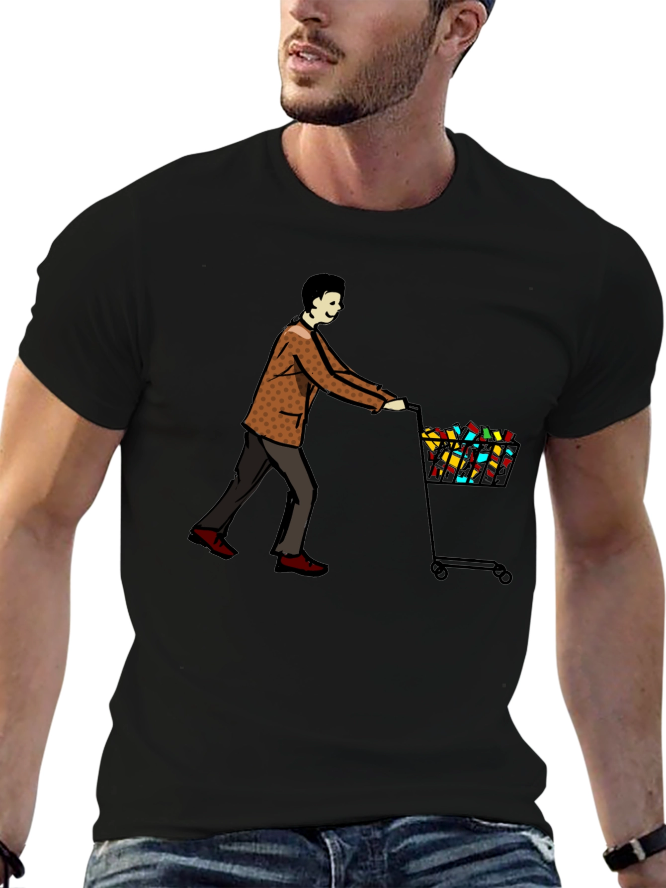 Man Pushing Cart of Blocks Graphic T-Shirt