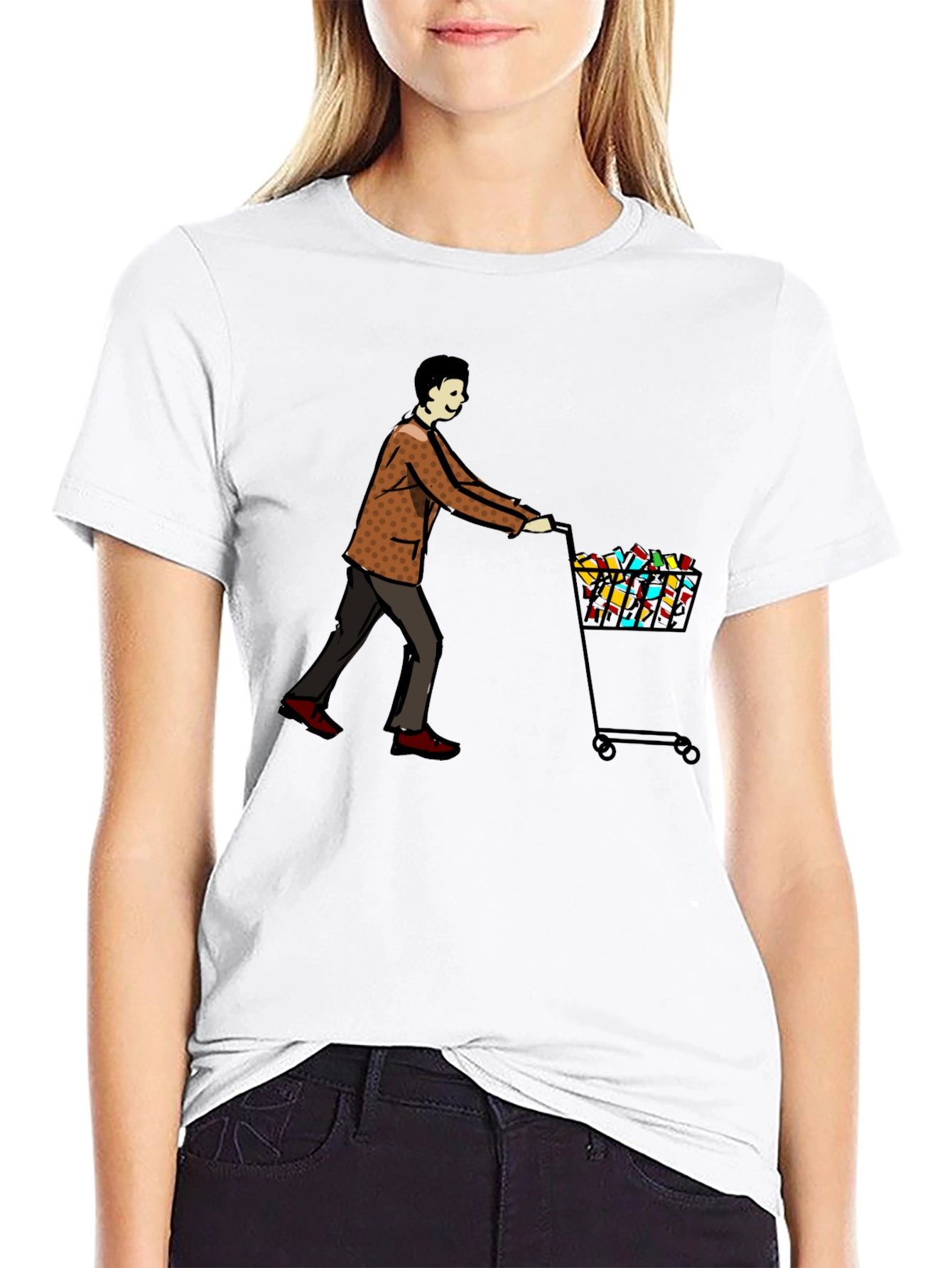 Man Pushing Cart of Blocks Graphic T-Shirt
