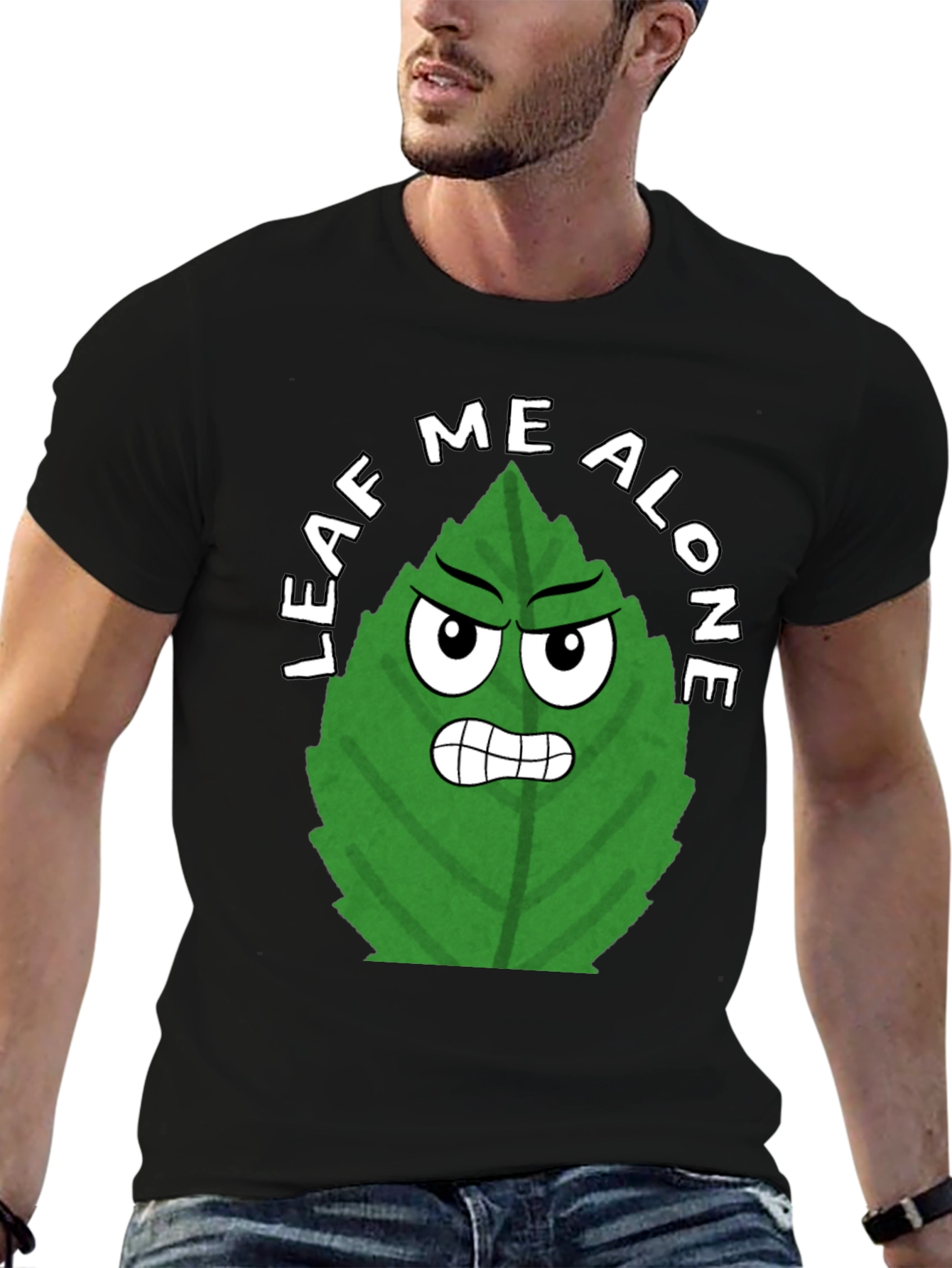 Leaf Me Alone Funny Graphic Tee - Black