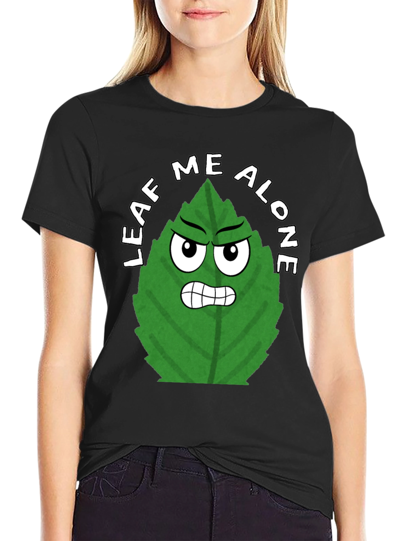 Leaf Me Alone Funny Graphic Tee - Black