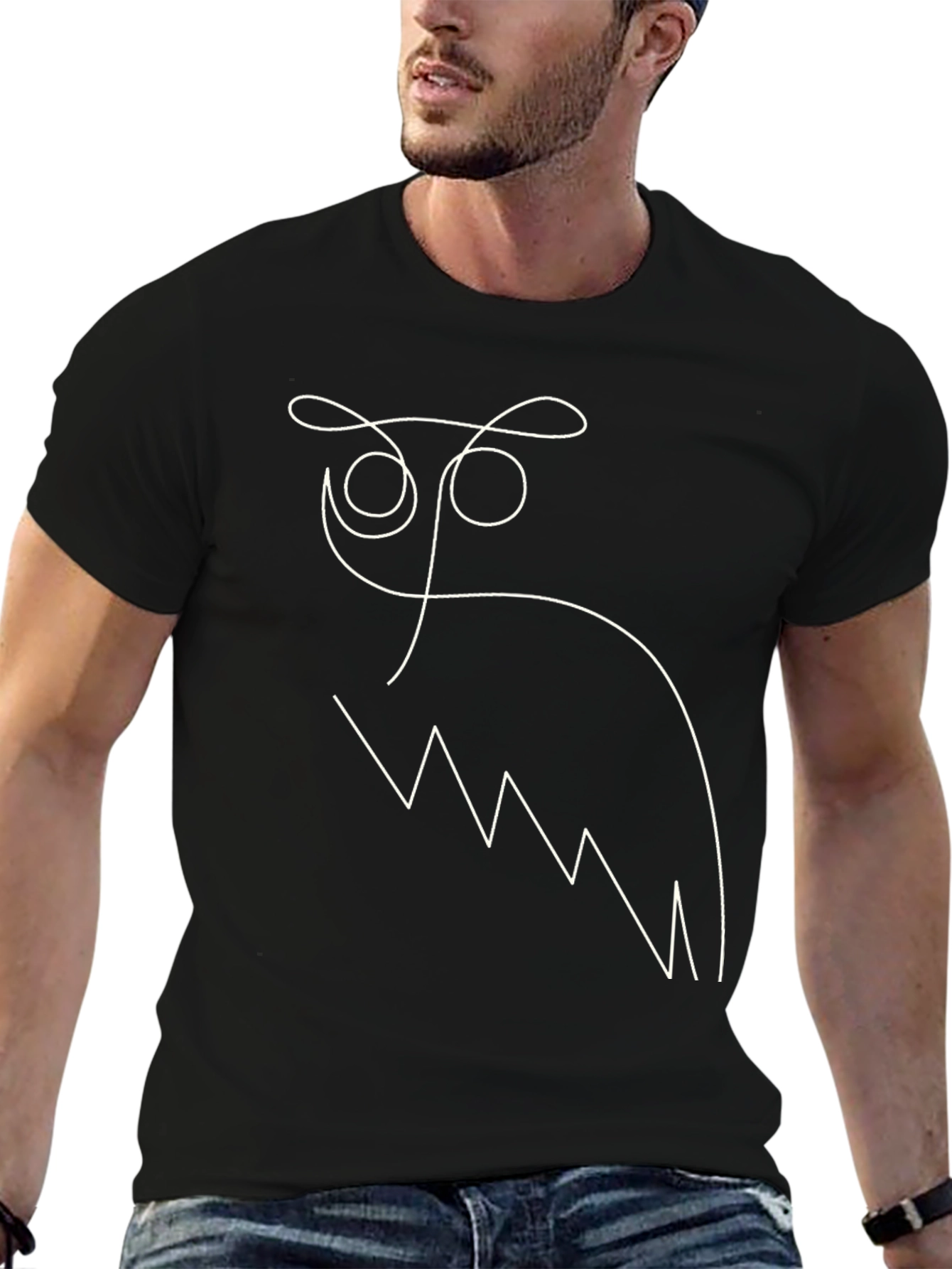 Abstract Owl Graphic T-Shirt - Black