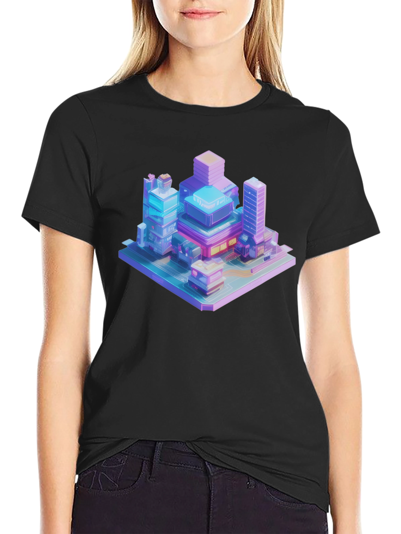 Isometric Cityscape T-Shirt - Black Urban Style Tee