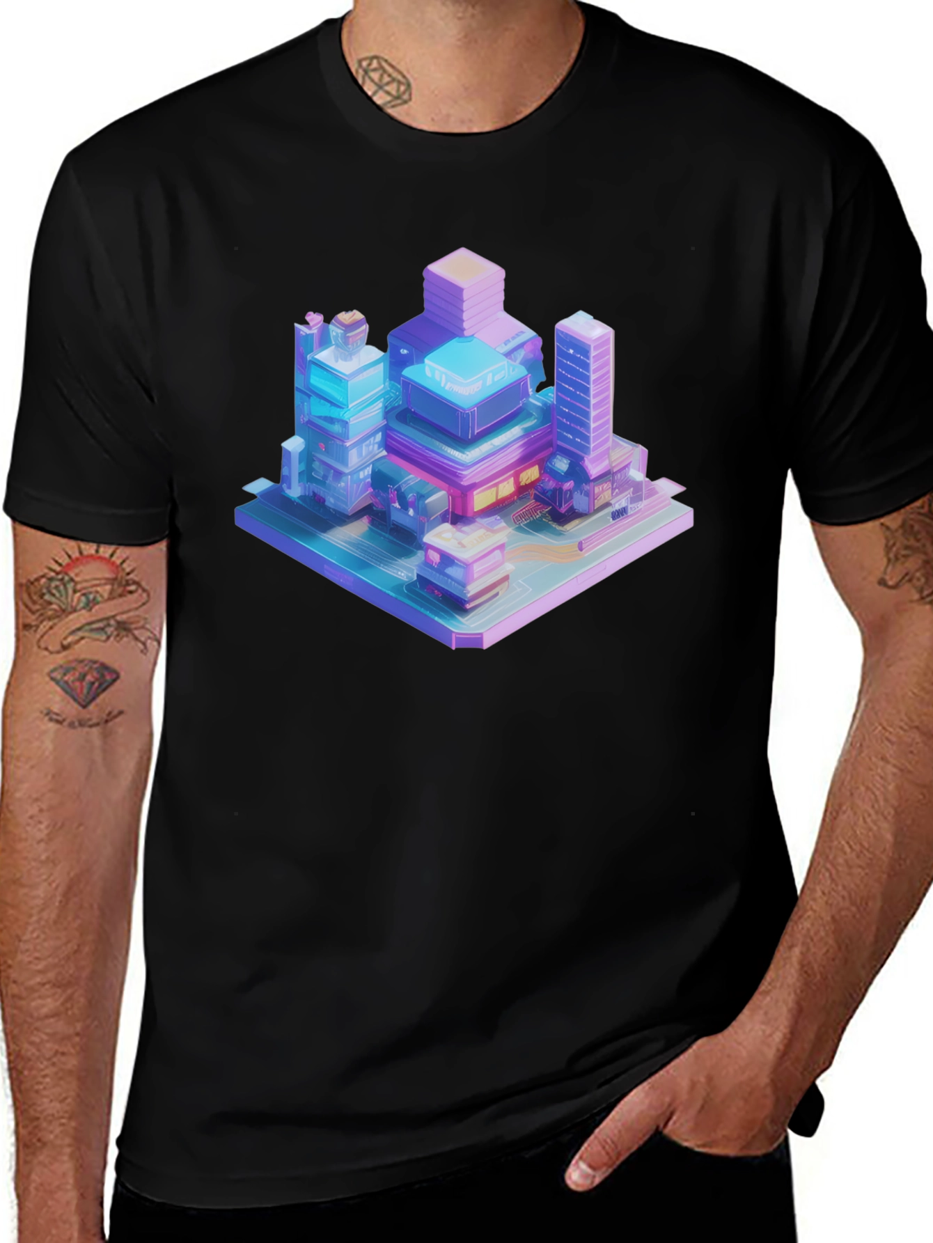 Isometric Cityscape T-Shirt - Black Urban Style Tee