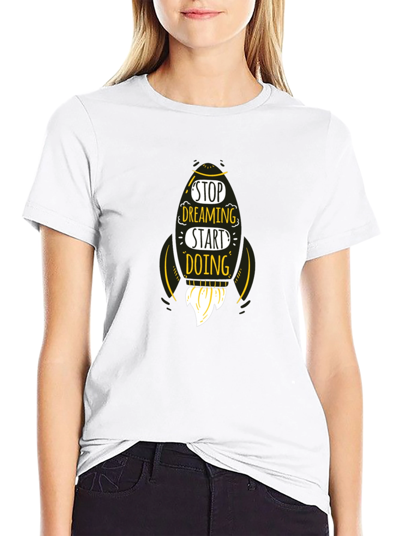 Motivational Rocket T-Shirt - Stop Dreaming Start Doing