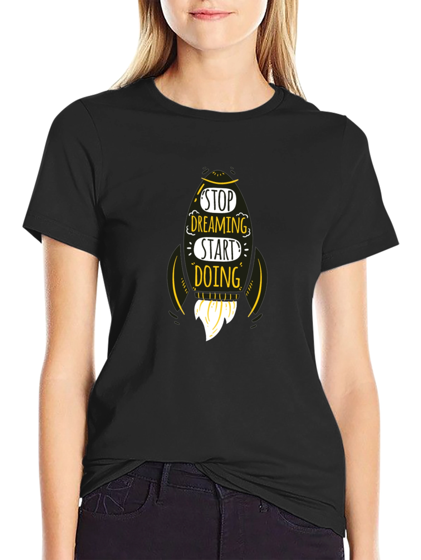 Motivational Rocket T-Shirt - Stop Dreaming Start Doing