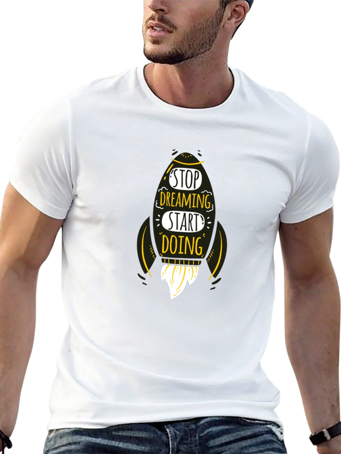 Motivational Rocket T-Shirt - Stop Dreaming Start Doing