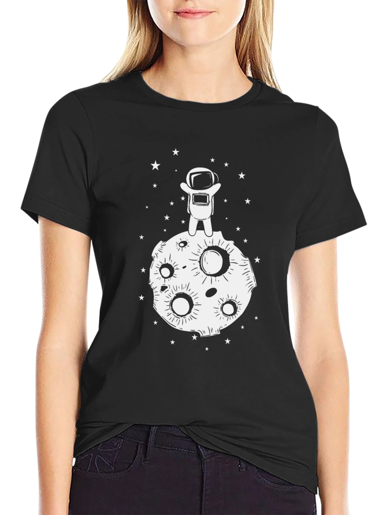 Astronaut Moon Landing Black T-Shirt