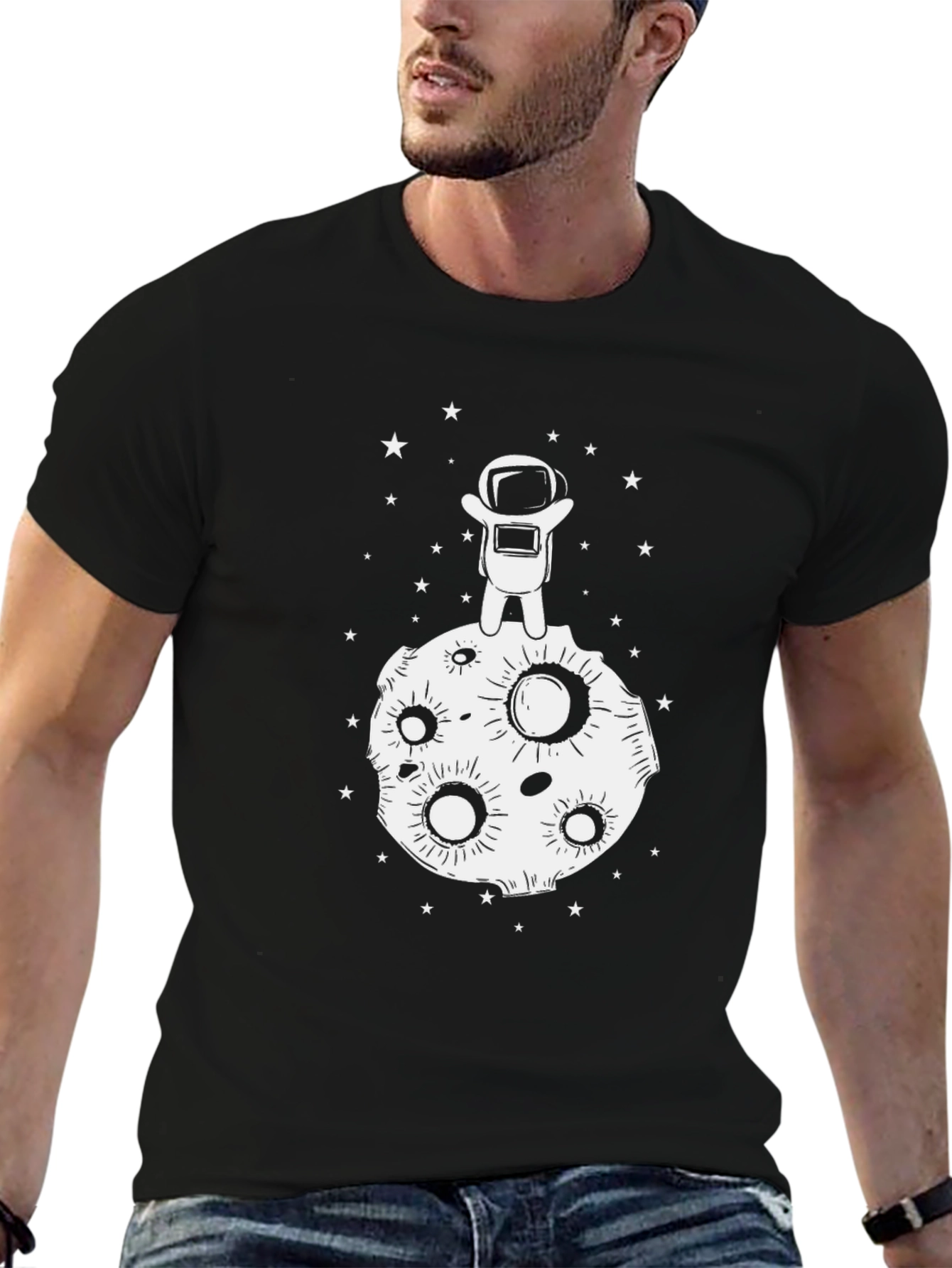 Astronaut Moon Landing Black T-Shirt