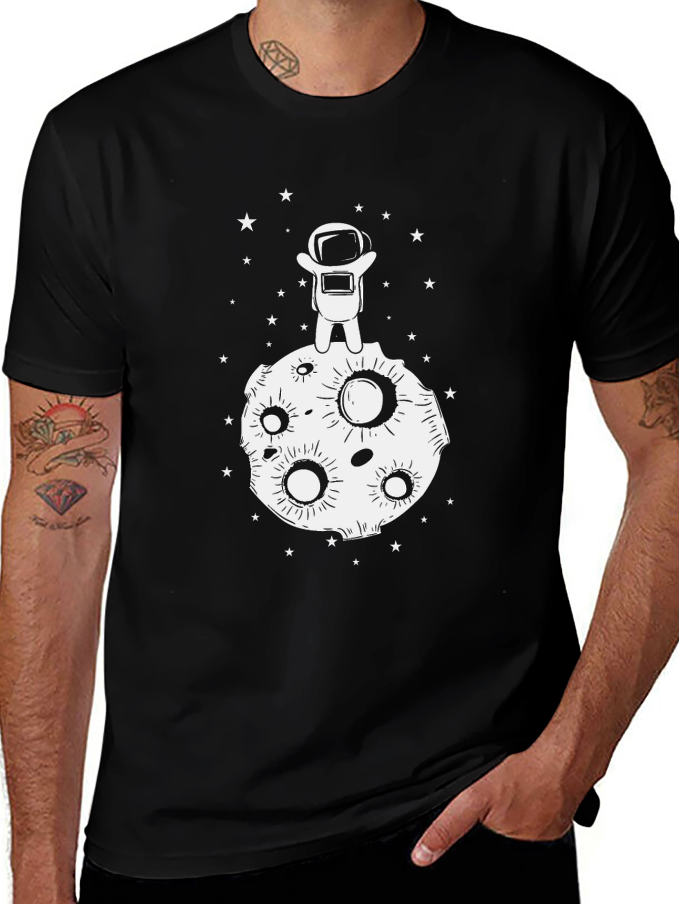 Astronaut Moon Landing Black T-Shirt