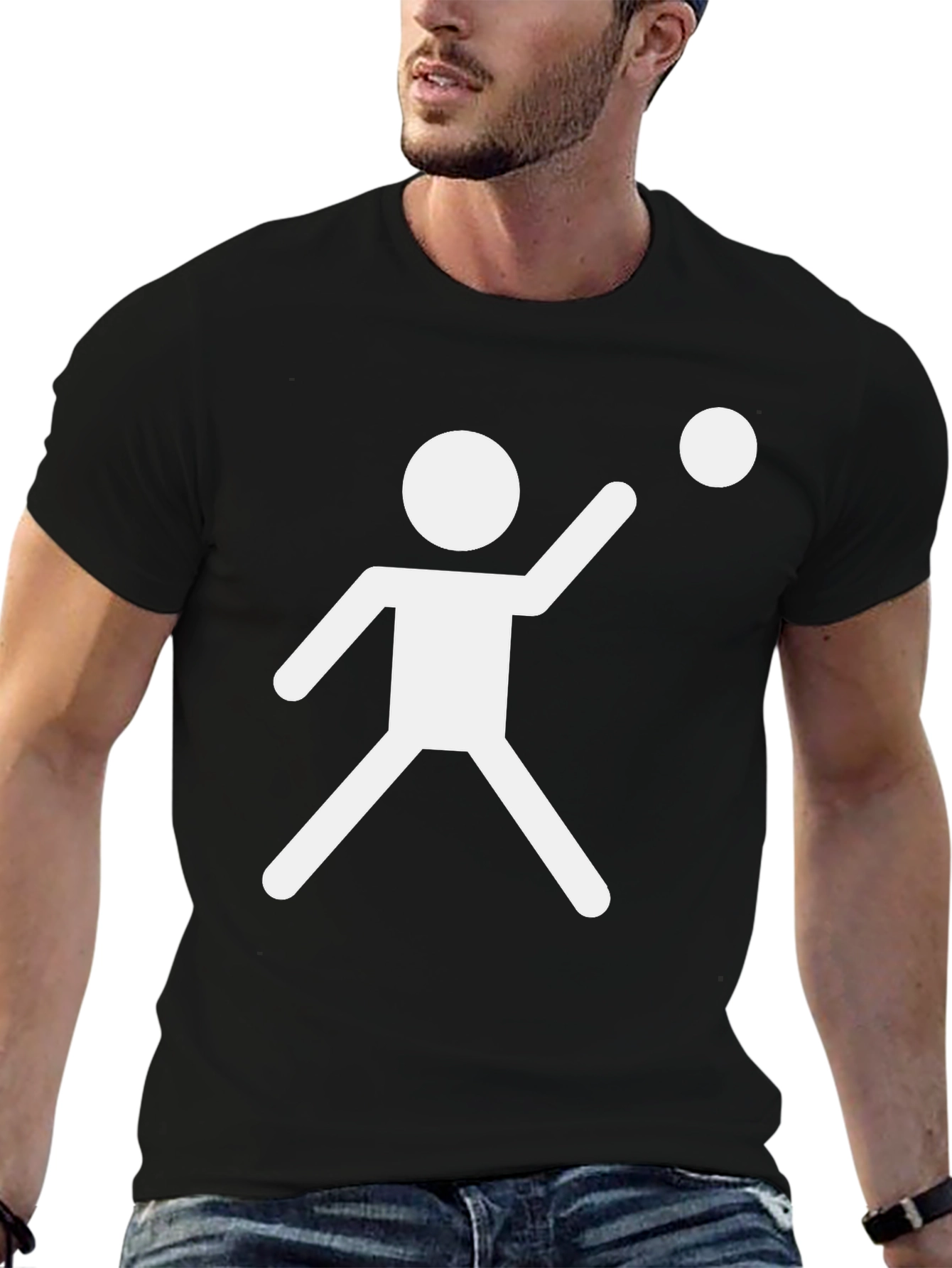 Minimalist Stick Figure Throwing Ball Black T-Shirt