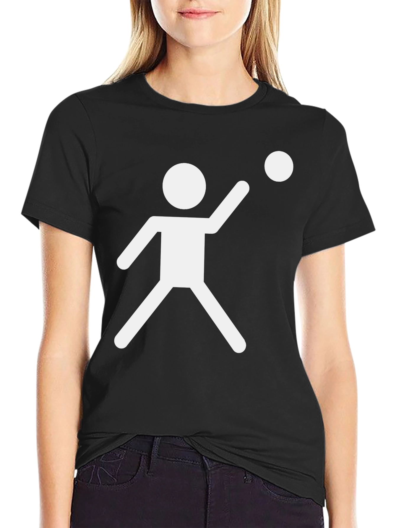 Minimalist Stick Figure Throwing Ball Black T-Shirt