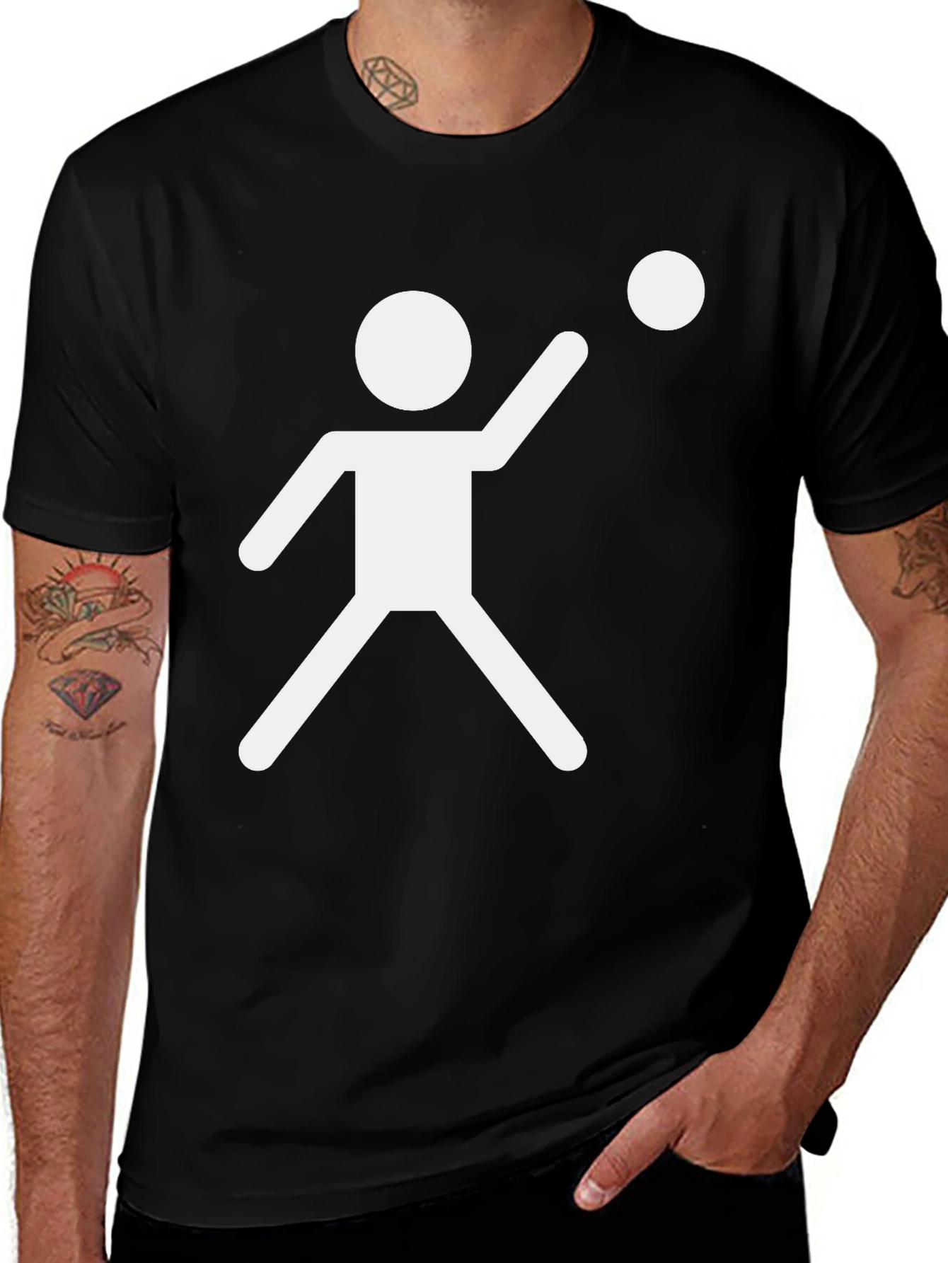 Minimalist Stick Figure Throwing Ball Black T-Shirt