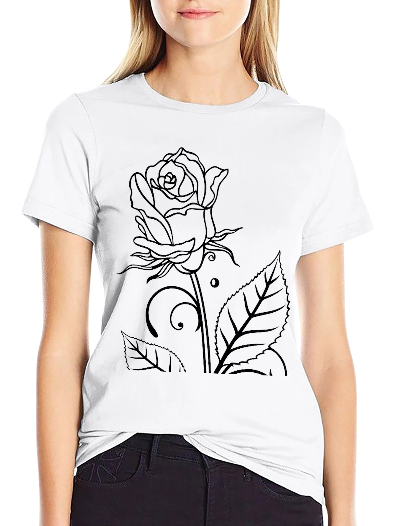 Black Rose Outline Graphic Tee