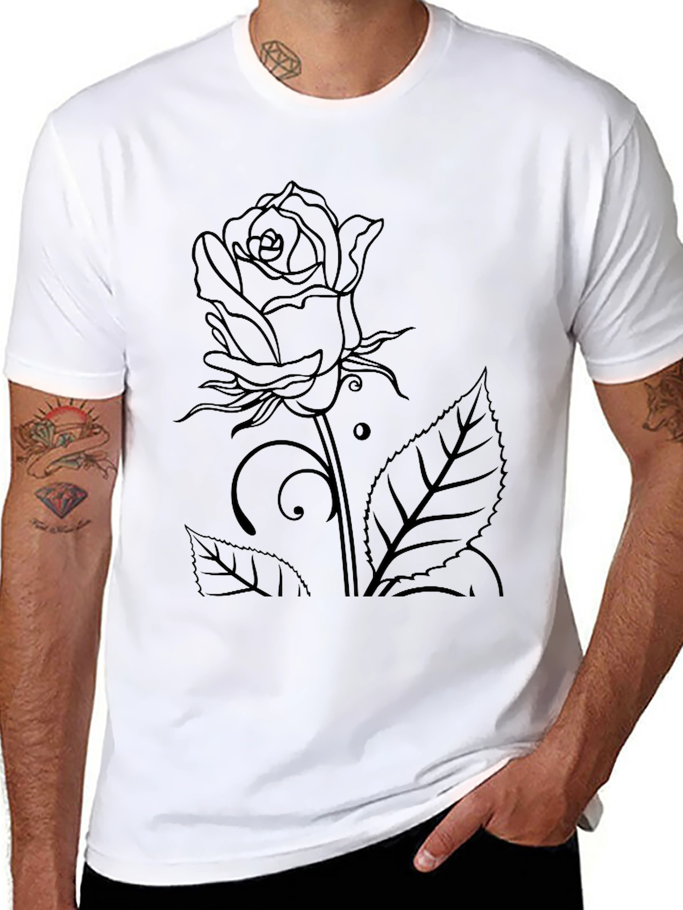 Black Rose Outline Graphic Tee