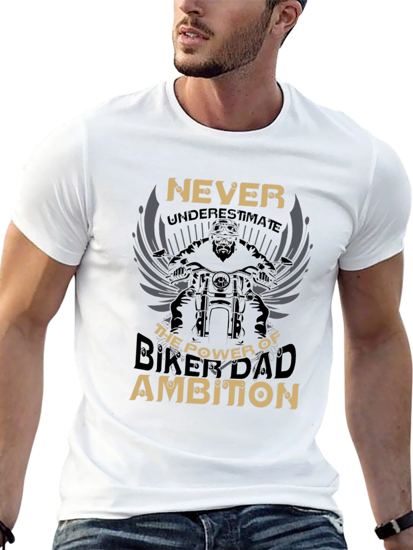 Never Underestimate Biker Dad Ambition Graphic Tee