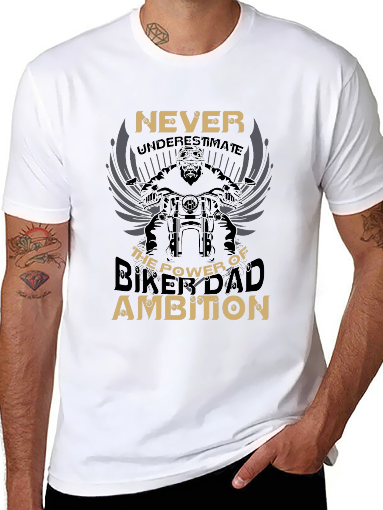 Never Underestimate Biker Dad Ambition Graphic Tee