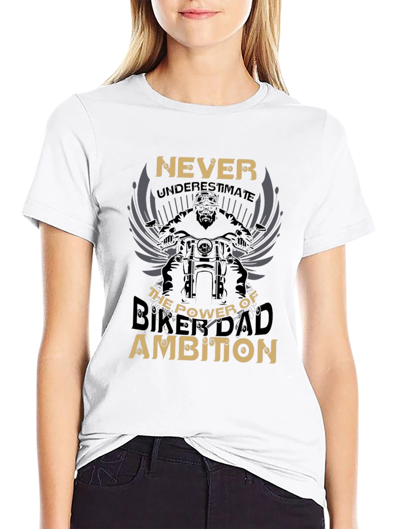 Never Underestimate Biker Dad Ambition Graphic Tee
