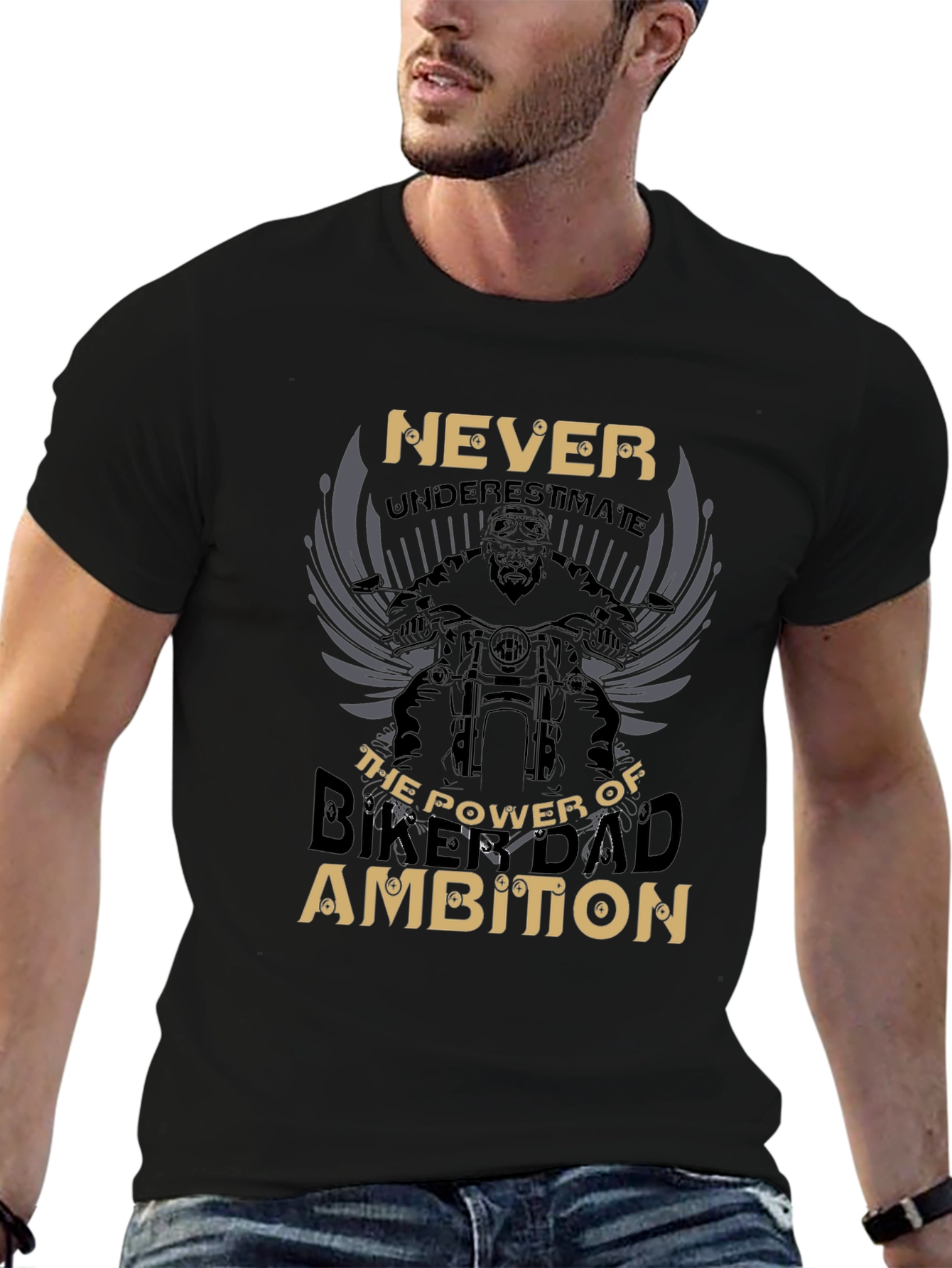 Never Underestimate Biker Dad Ambition Graphic Tee