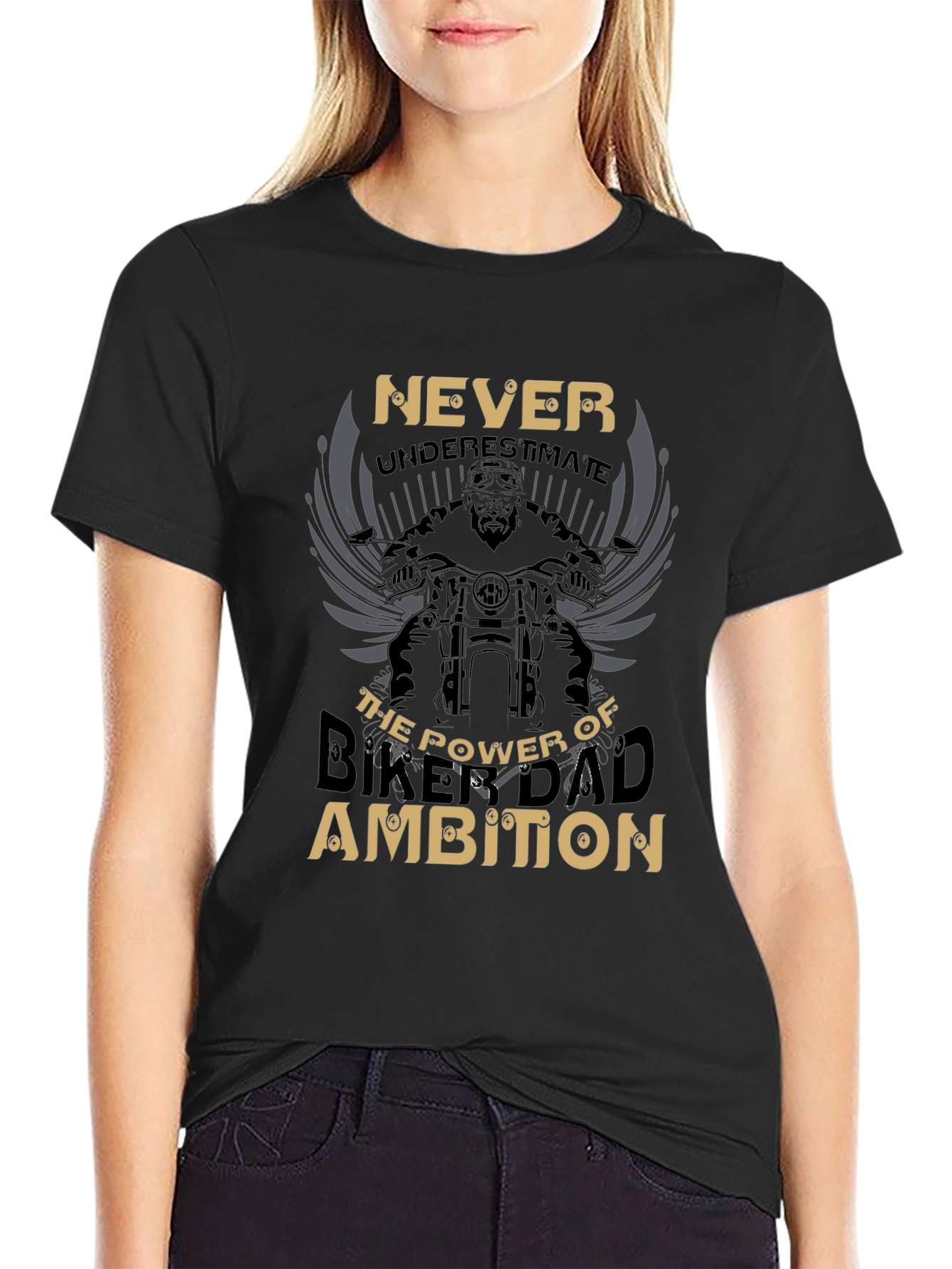 Never Underestimate Biker Dad Ambition Graphic Tee
