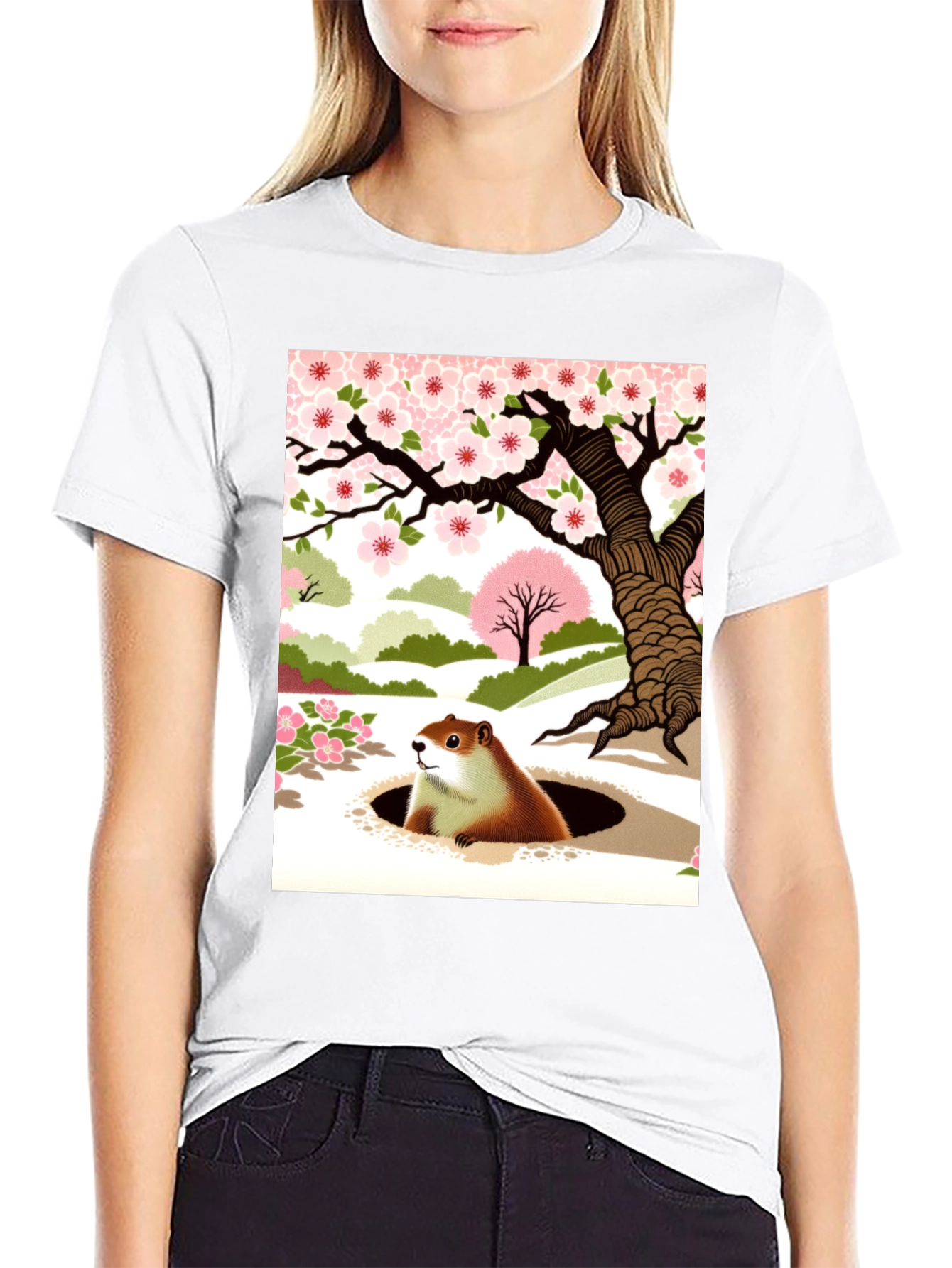 Groundhog Day T-Shirt - Spring Blossom Design