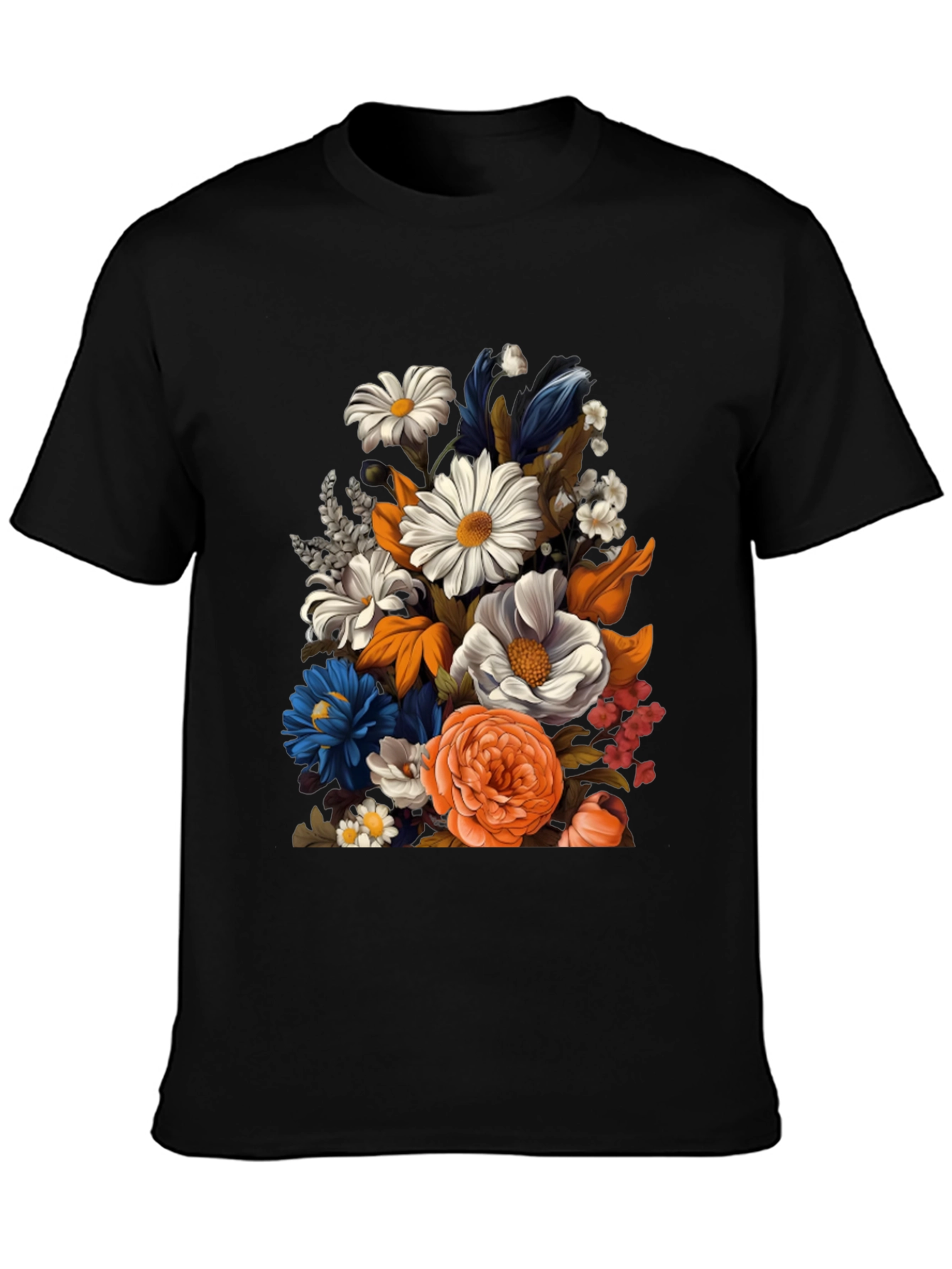 Floral Print Black T-Shirt for Men