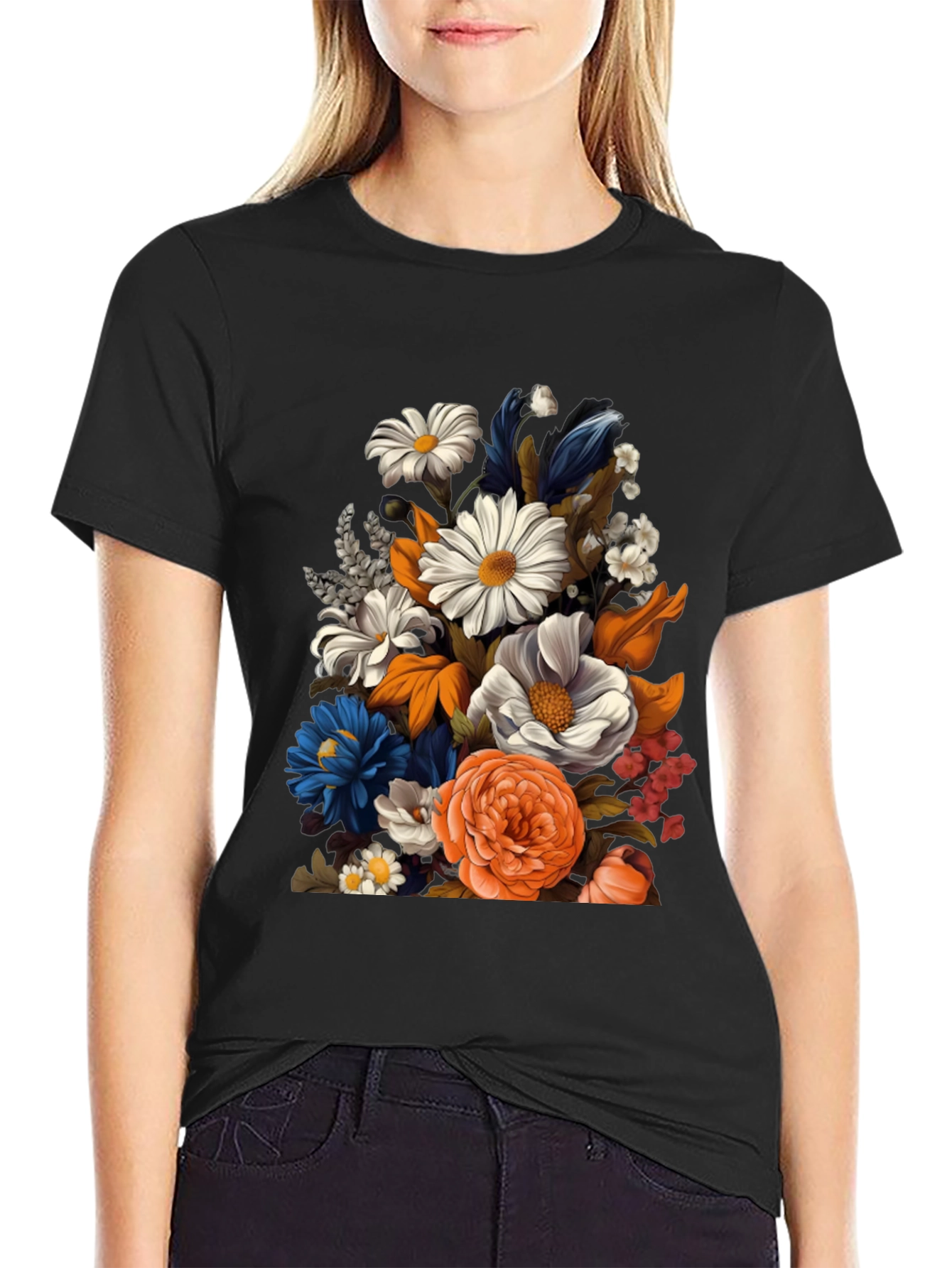 Floral Print Black T-Shirt for Men