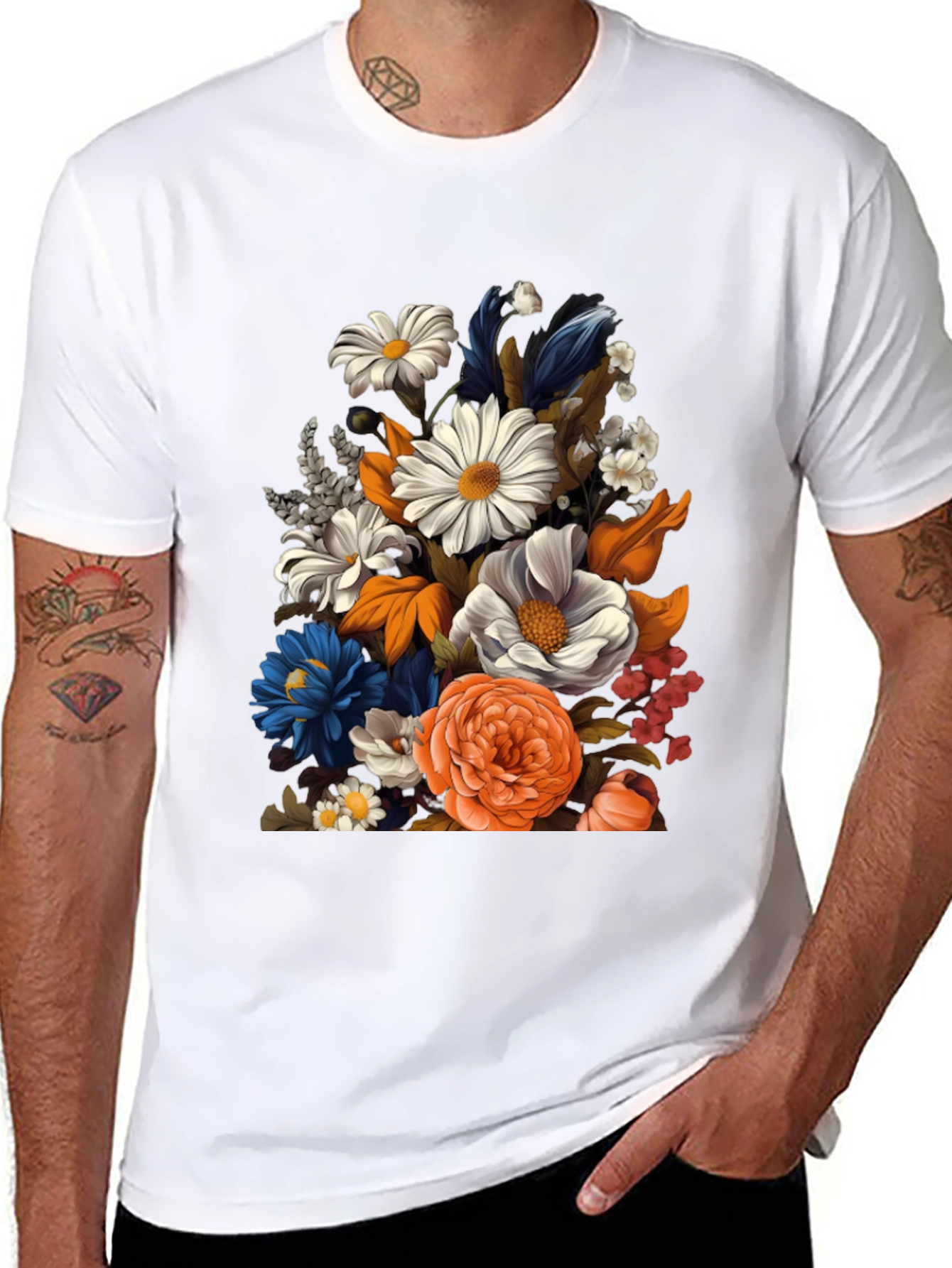 Floral Print Black T-Shirt for Men