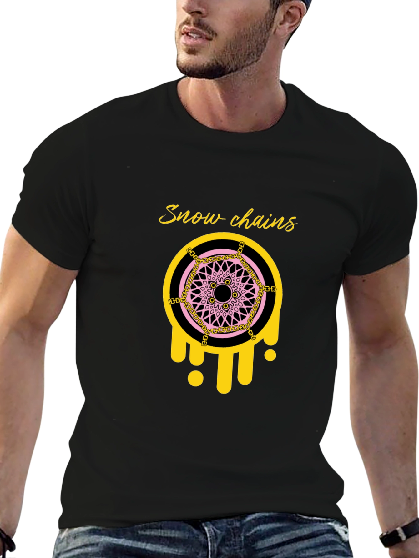 Snow Chains Graphic Tee - Trendy Black T-Shirt