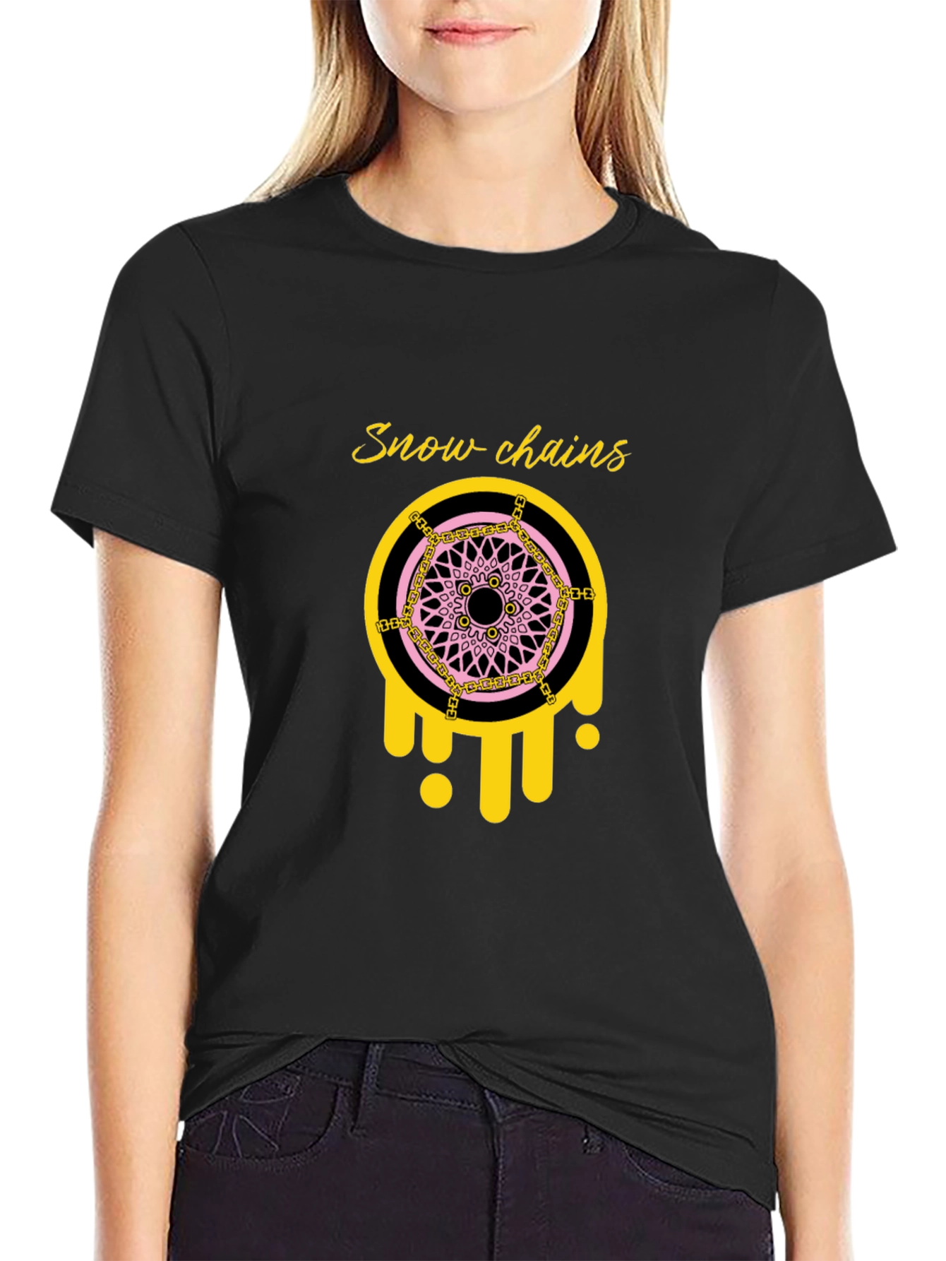 Snow Chains Graphic Tee - Trendy Black T-Shirt