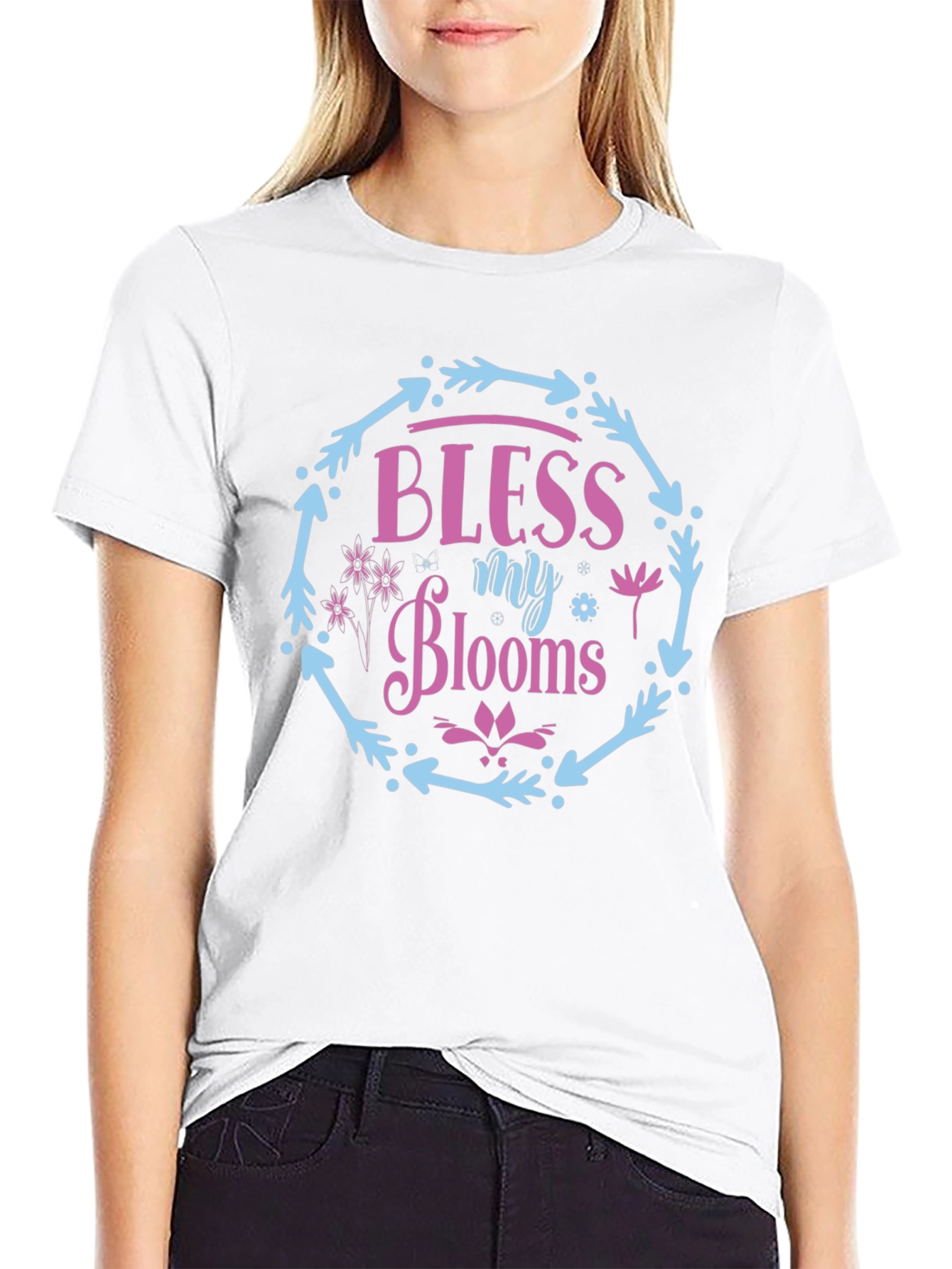 Bless My Blooms Graphic Tee - Black Cotton T-Shirt
