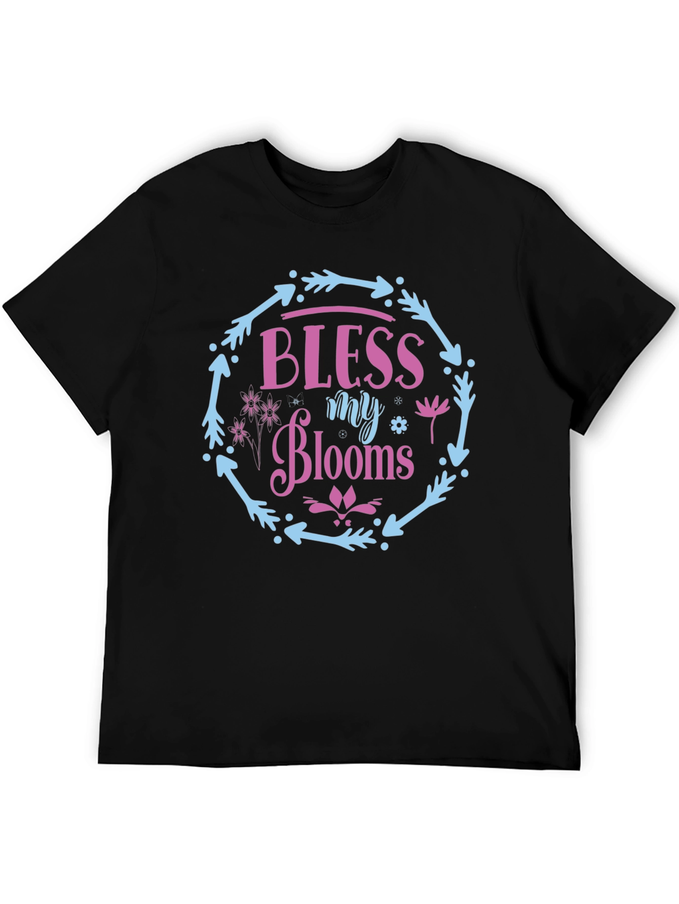 Bless My Blooms Graphic Tee - Black Cotton T-Shirt