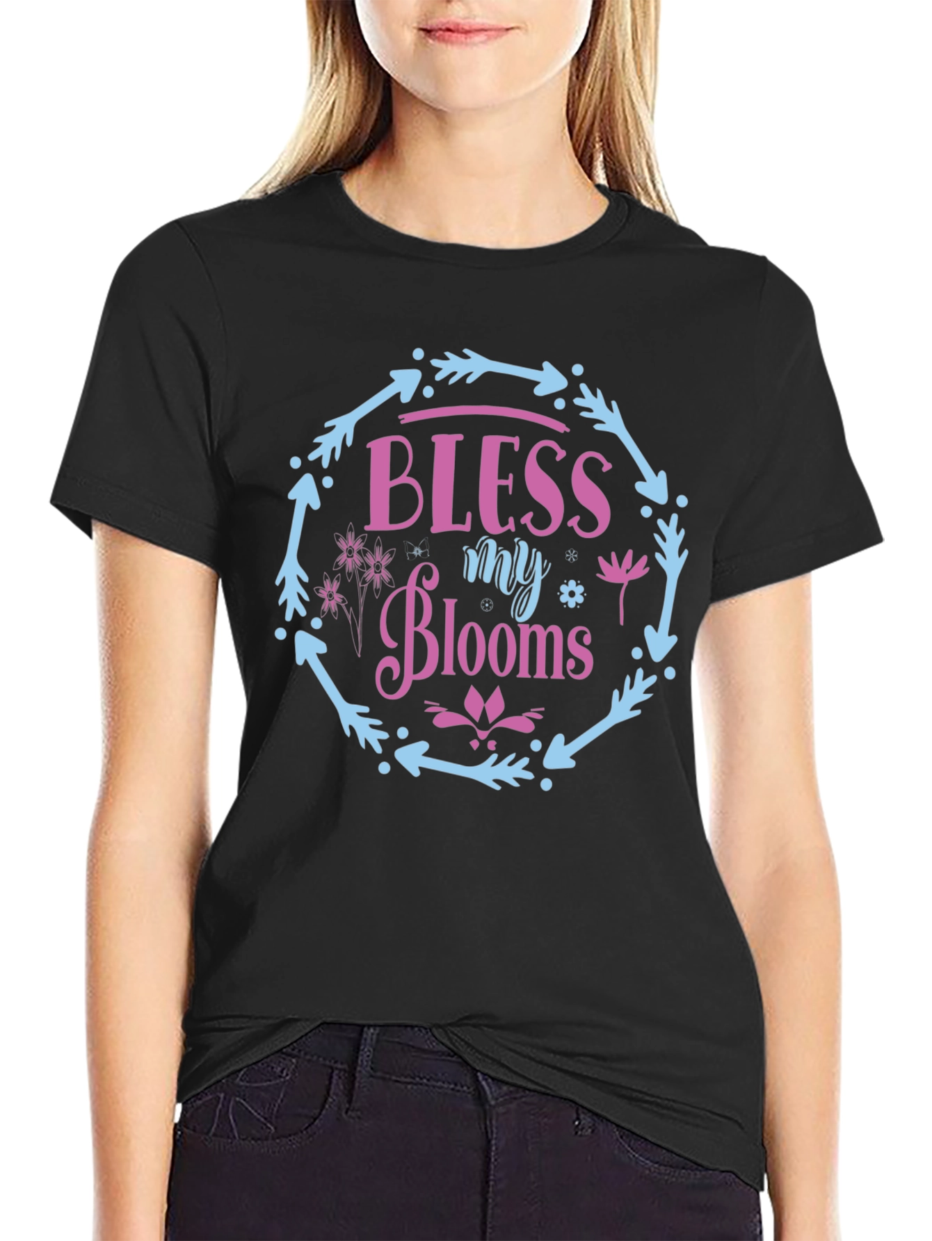 Bless My Blooms Graphic Tee - Black Cotton T-Shirt
