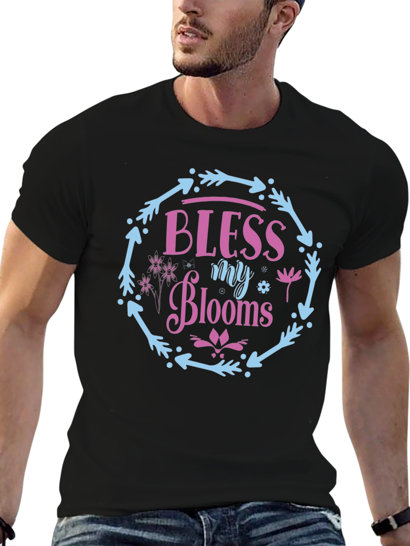 Bless My Blooms Graphic Tee - Black Cotton T-Shirt