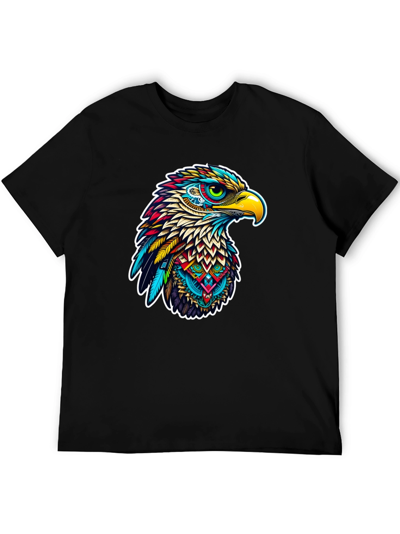 Vibrant Eagle Graphic Tee - Stylish Mens Black T-Shirt