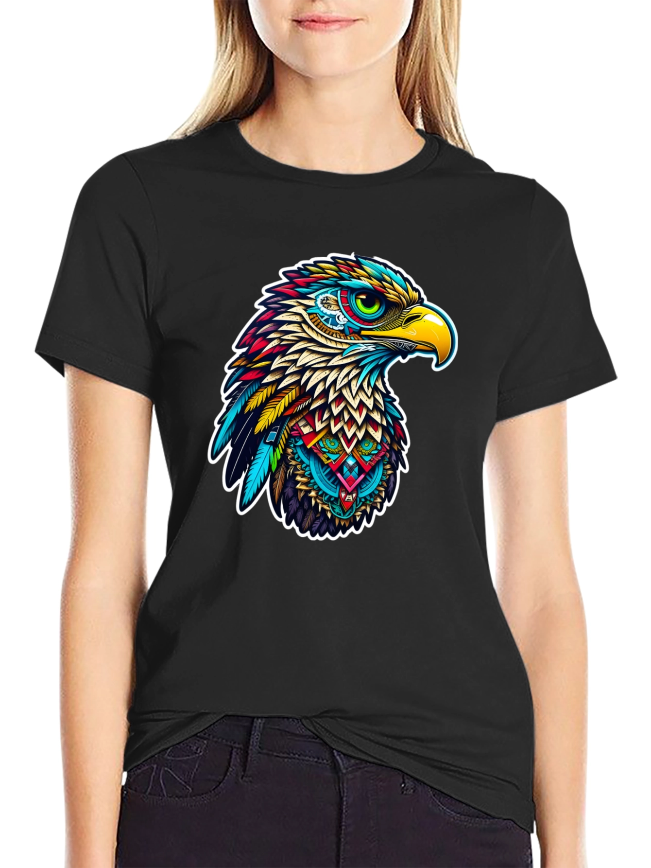 Vibrant Eagle Graphic Tee - Stylish Mens Black T-Shirt