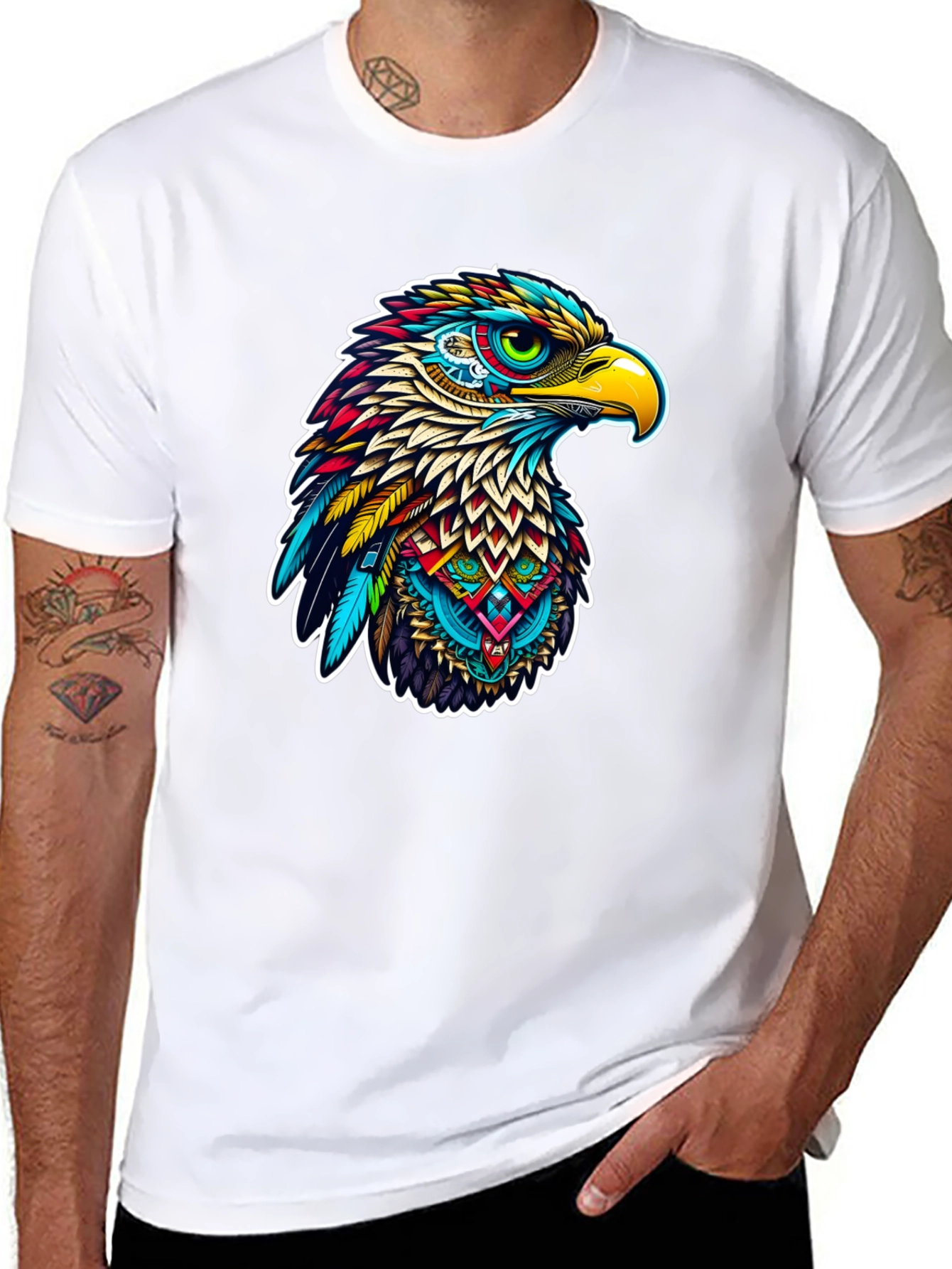 Vibrant Eagle Graphic Tee - Stylish Mens Black T-Shirt