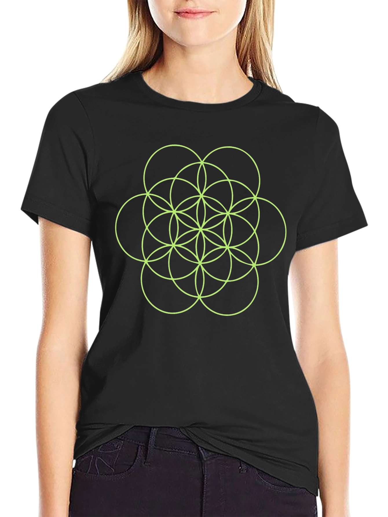Geometric Seed of Life Graphic Black T-Shirt