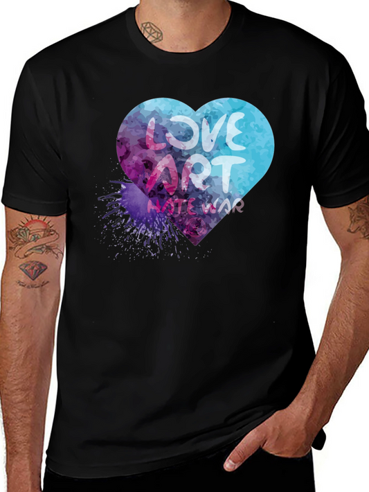 Love Art Hate War Graphic Tee - Black Cotton Casual T-Shirt